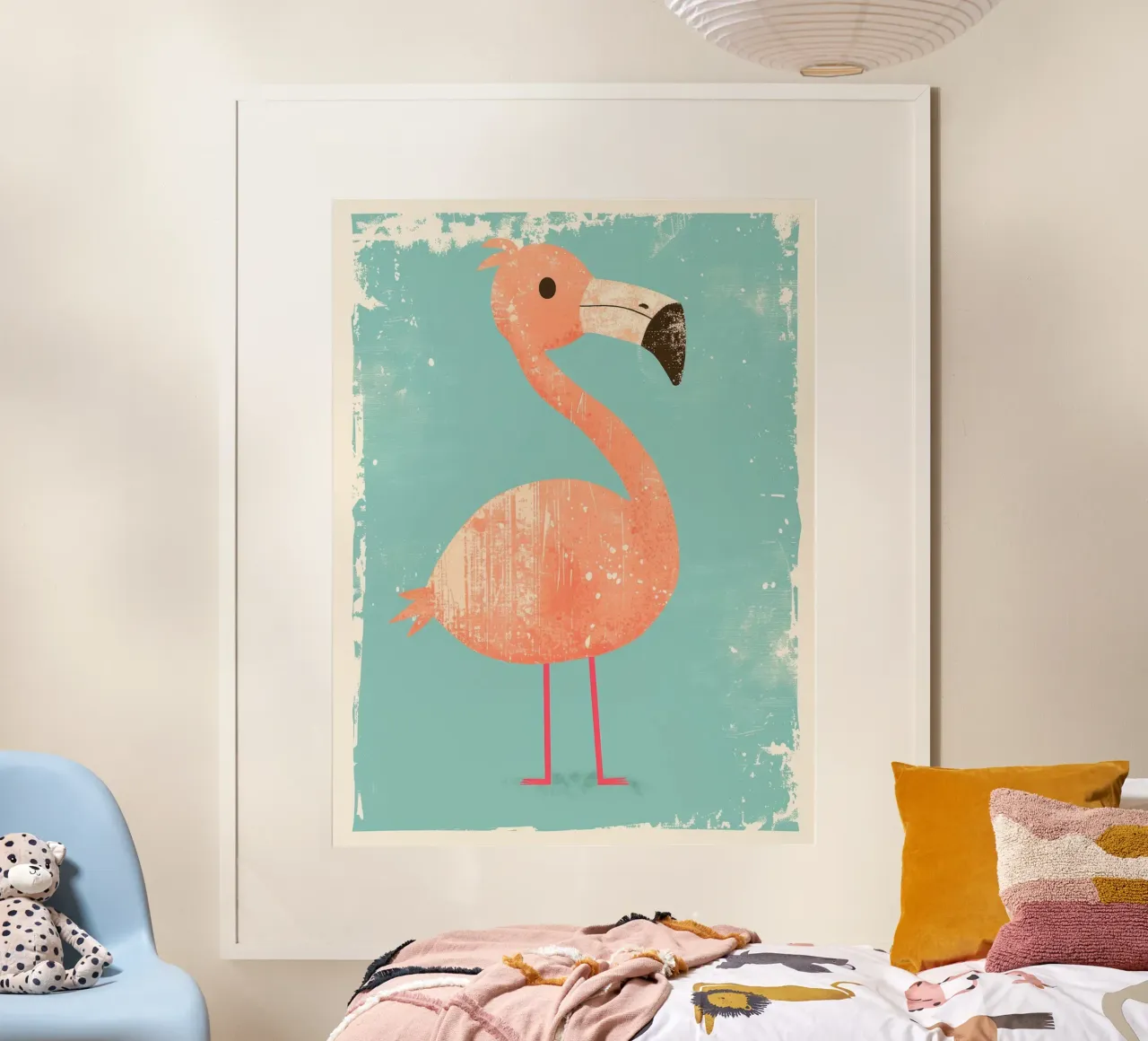 Flamingo standing on simple background with playful design hahnemühle by DesignDoodle