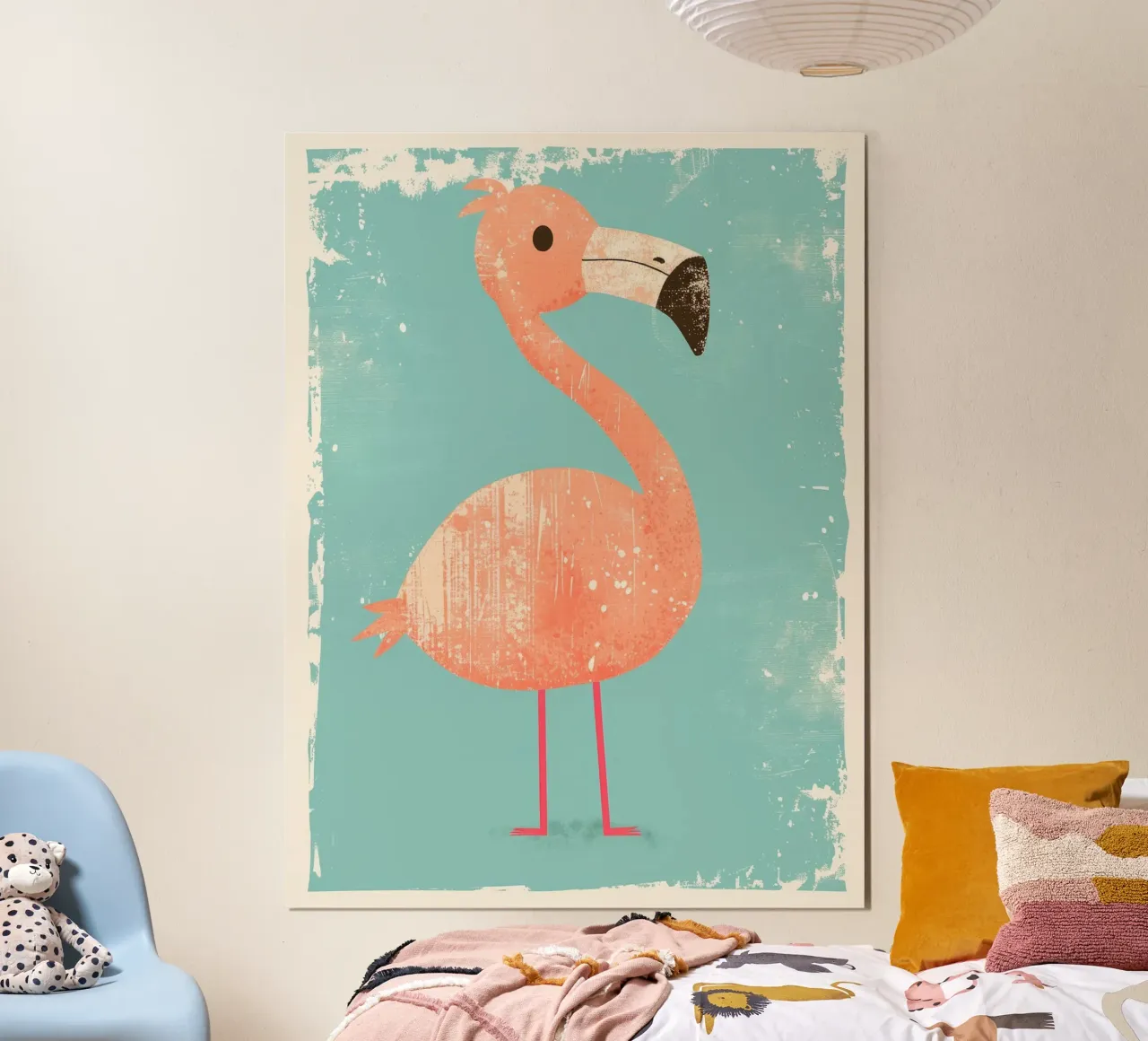 Flamingo standing on simple background with playful design hahnemühle by DesignDoodle