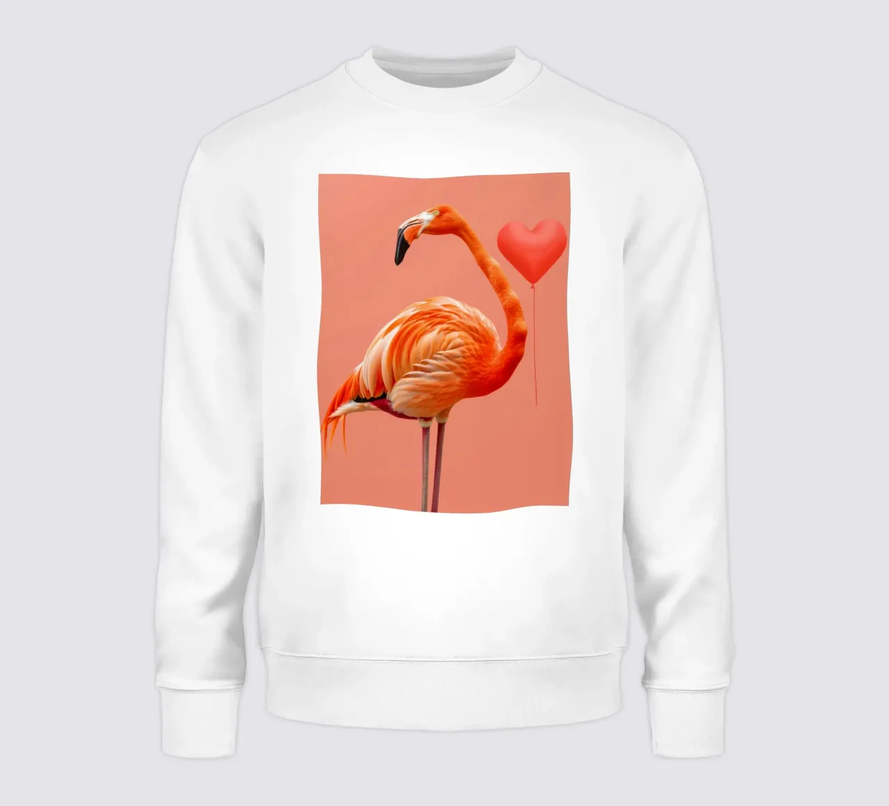 Fenicottero esotico posa elegantemente accanto a un palloncino a forma di cuore felpa da DesignDoodle