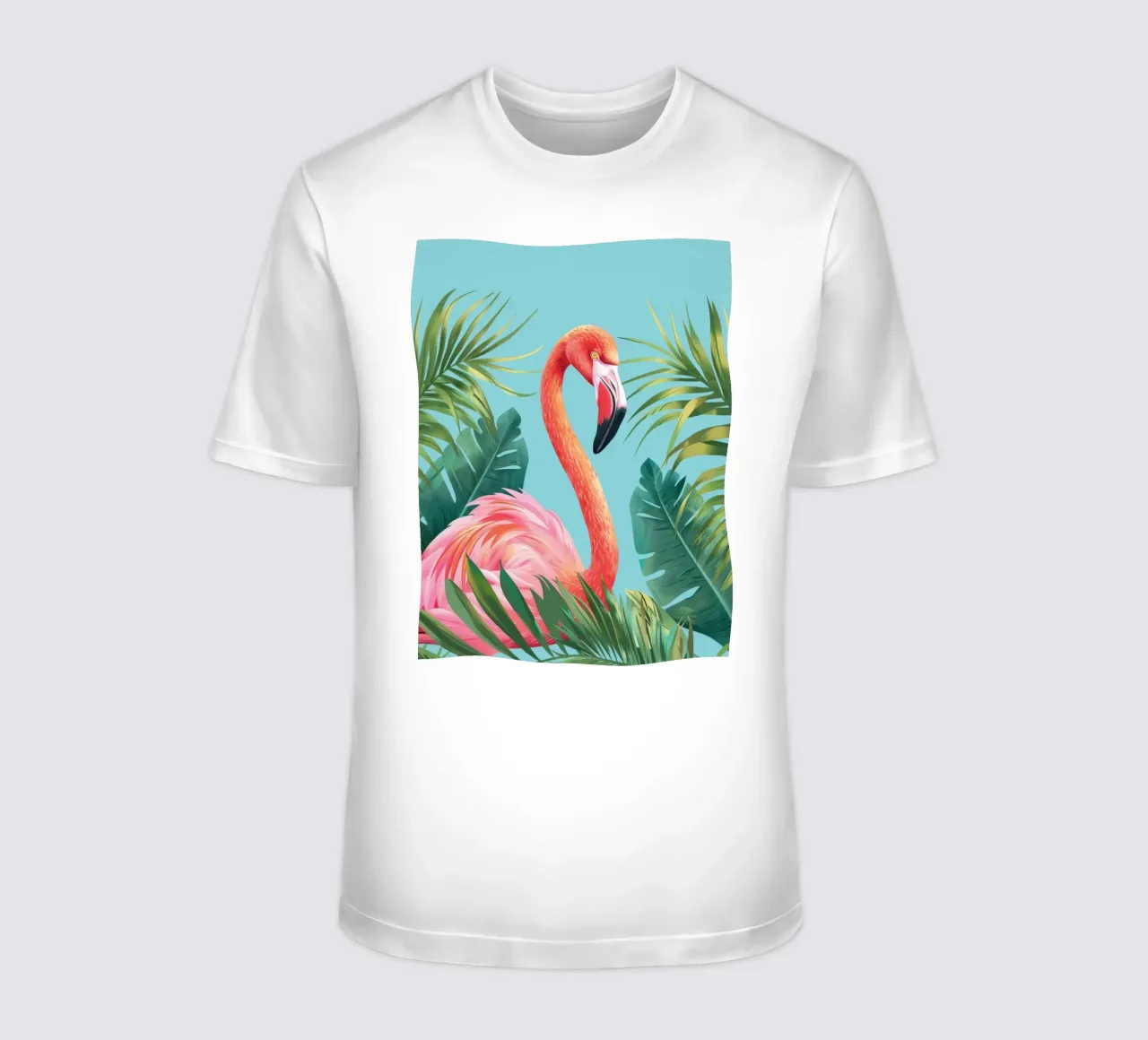 Flamant debout parmi des feuilles tropicales dans un ensemble décoratif t-shirt de DesignDoodle