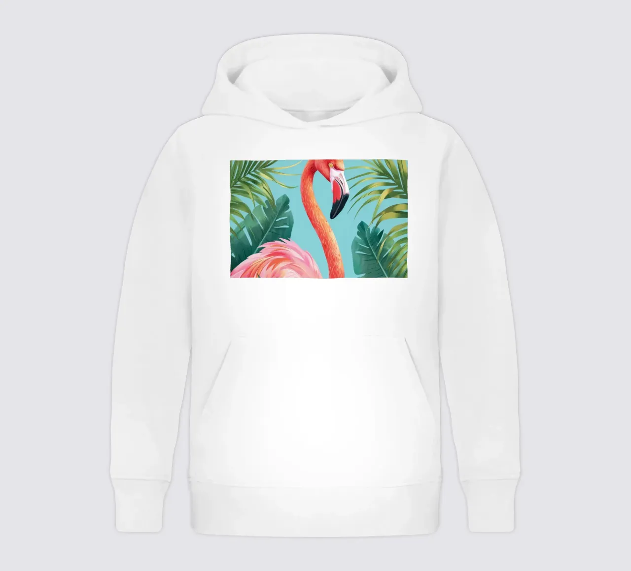 Flamant debout parmi des feuilles tropicales dans un ensemble décoratif sweat à capuche enfant de DesignDoodle