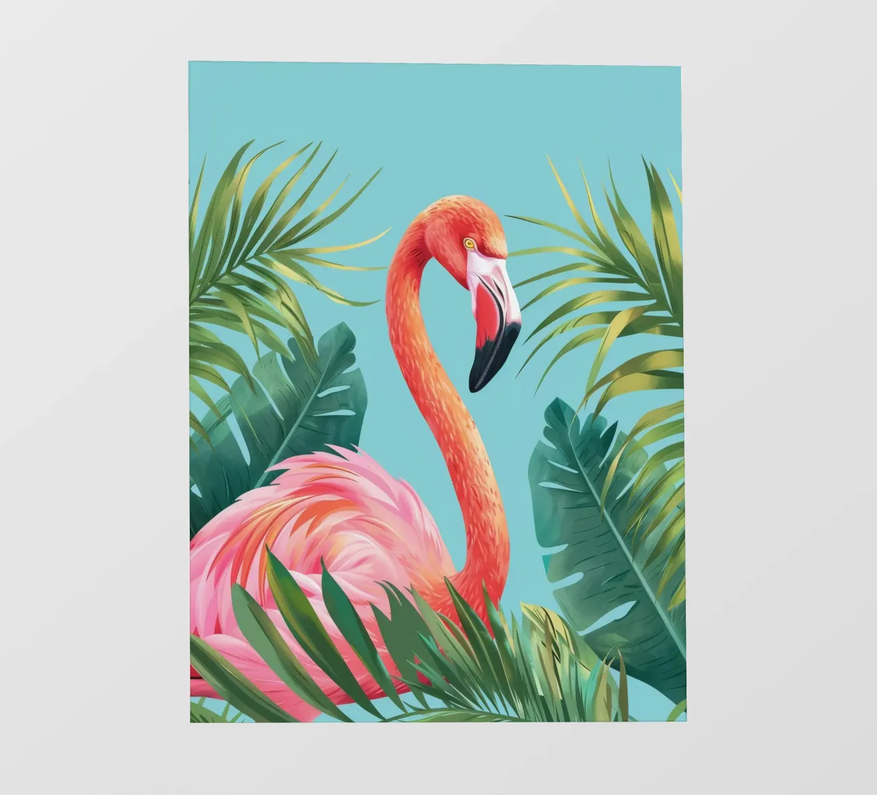 Flamingo standing among tropical foliage in a decorative set photo wallpaper by DesignDoodle