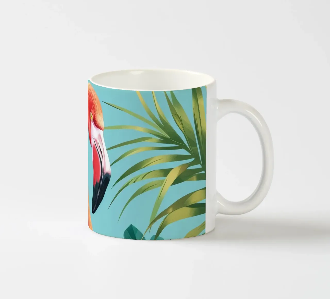 Fenicottero in piedi tra il fogliame tropicale in un set decorativo tazza in ceramica da DesignDoodle
