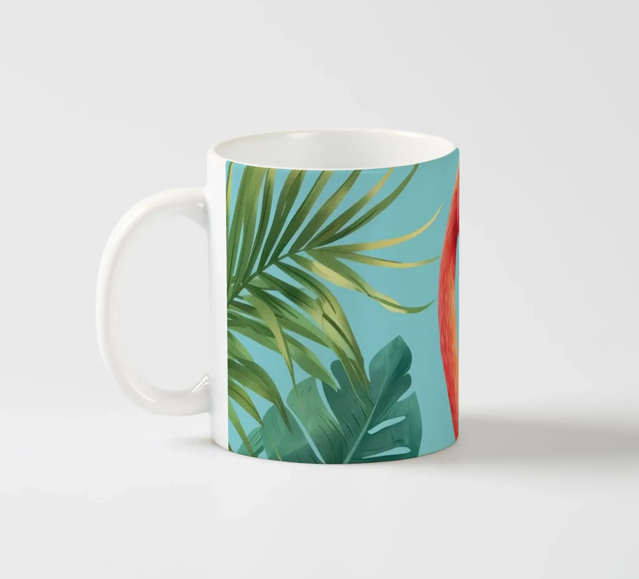 Fenicottero in piedi tra il fogliame tropicale in un set decorativo tazza in ceramica da DesignDoodle