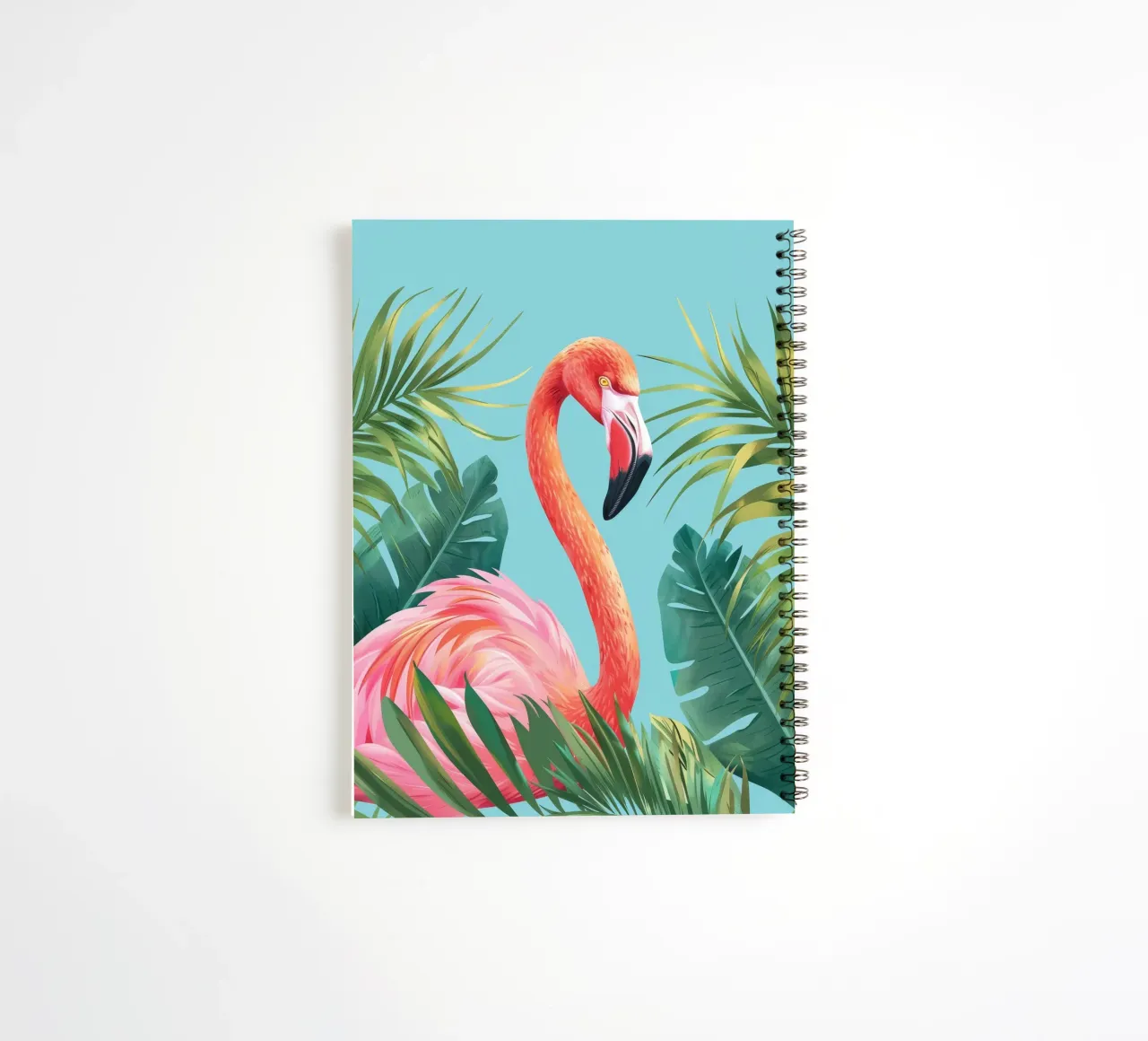 Flamant debout parmi des feuilles tropicales dans un ensemble décoratif carnet à spirale de DesignDoodle