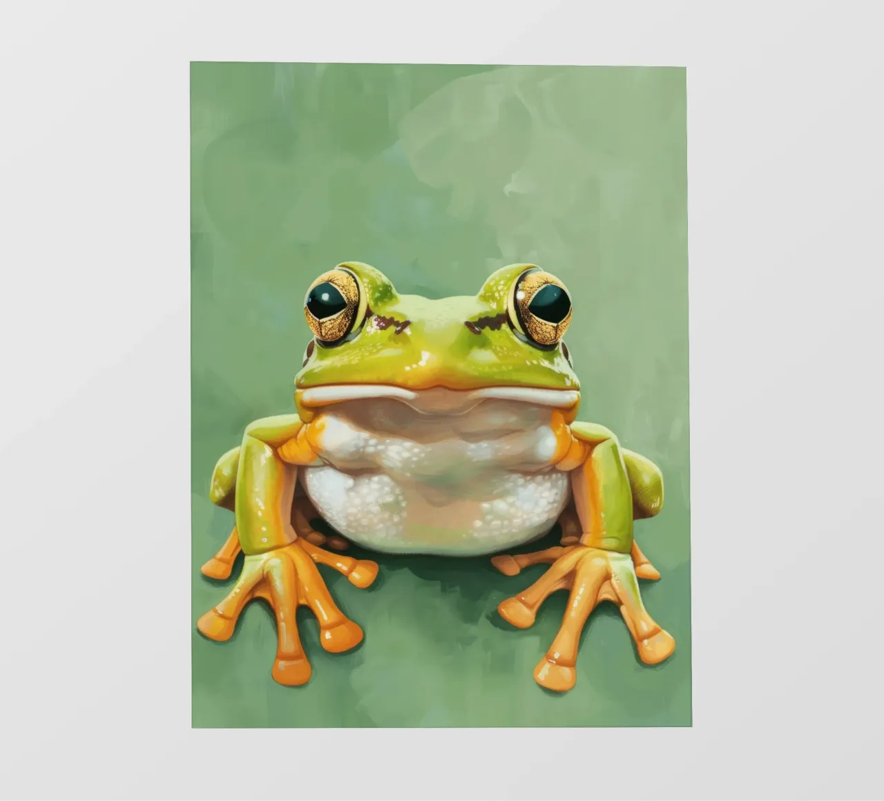 Green frog sitting on a smooth surface with striking eyes photo wallpaper by DesignDoodle