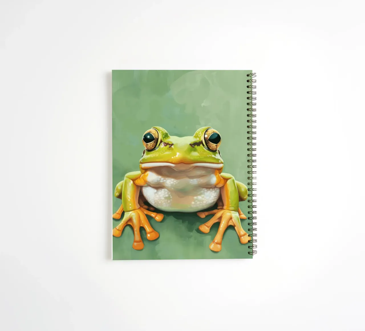 Green frog sitting on a smooth surface with striking eyes spiral notebook by DesignDoodle