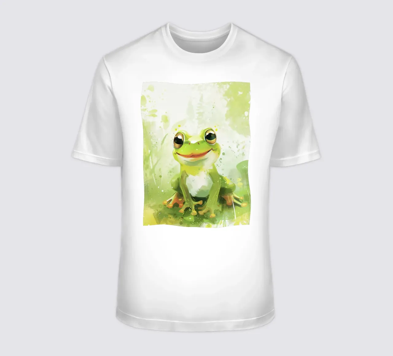 Rana verde seduta sull'erba con espressione allegra t-shirt da DesignDoodle