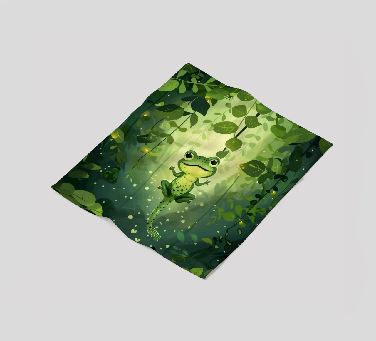 Frog in lush rainforest setting with light filtering through fleece blanket by DesignDoodle