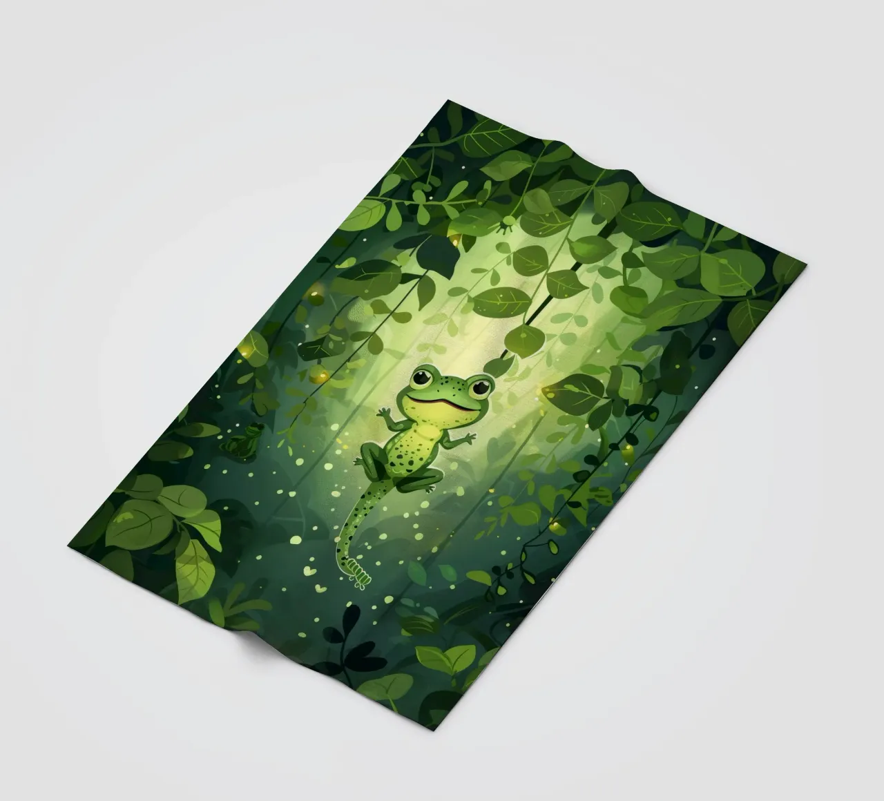 Frog in lush rainforest setting with light filtering through fleece blanket by DesignDoodle