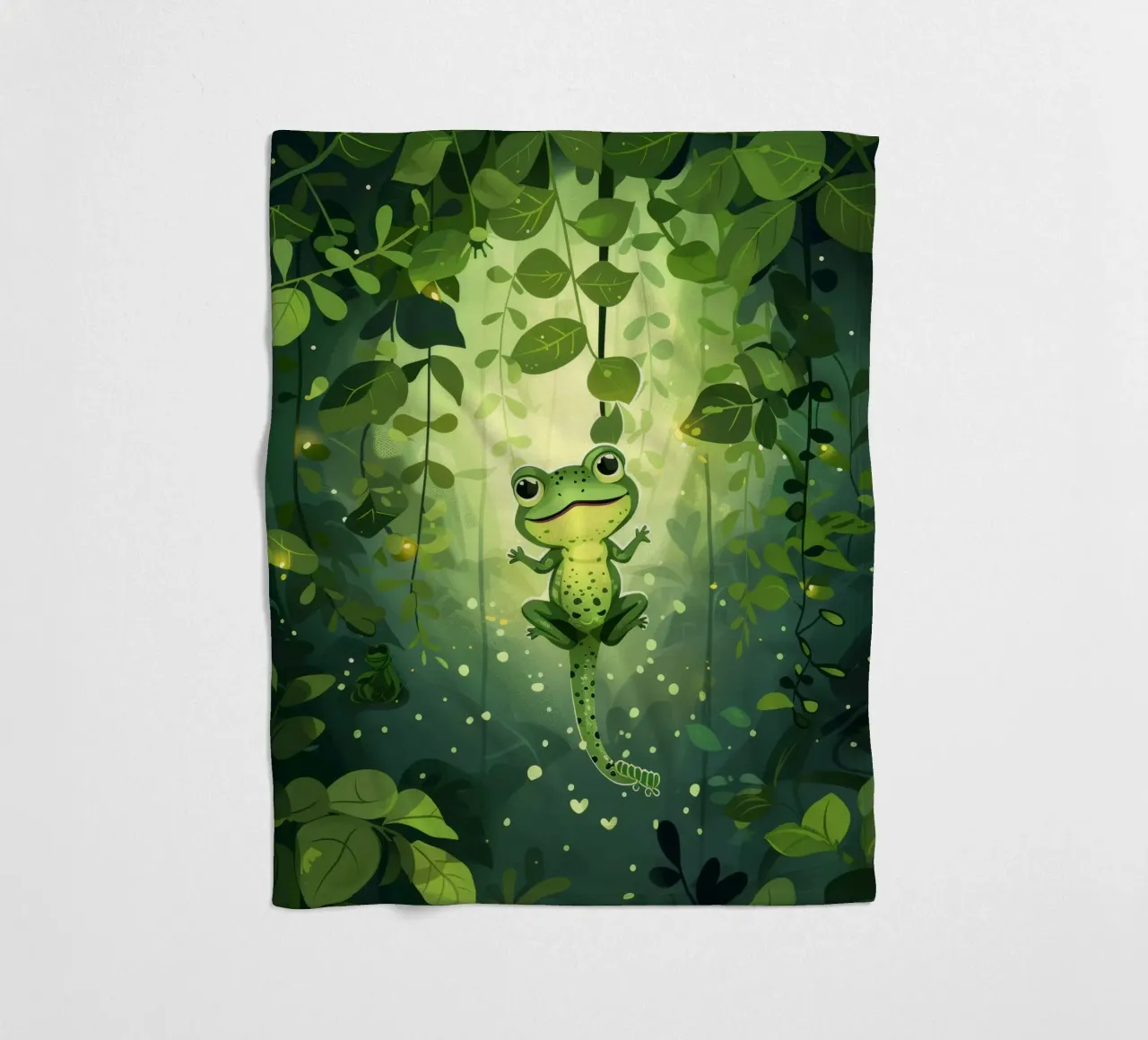 Frog in lush rainforest setting with light filtering through fleece blanket by DesignDoodle