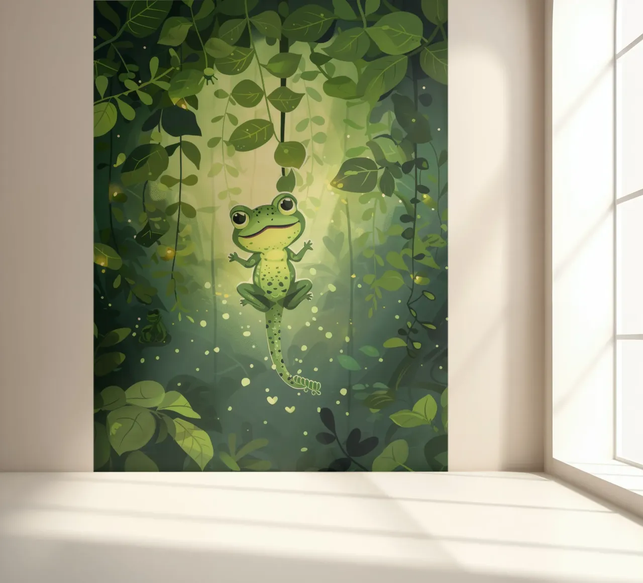 Frog in lush rainforest setting with light filtering through photo wallpaper by DesignDoodle