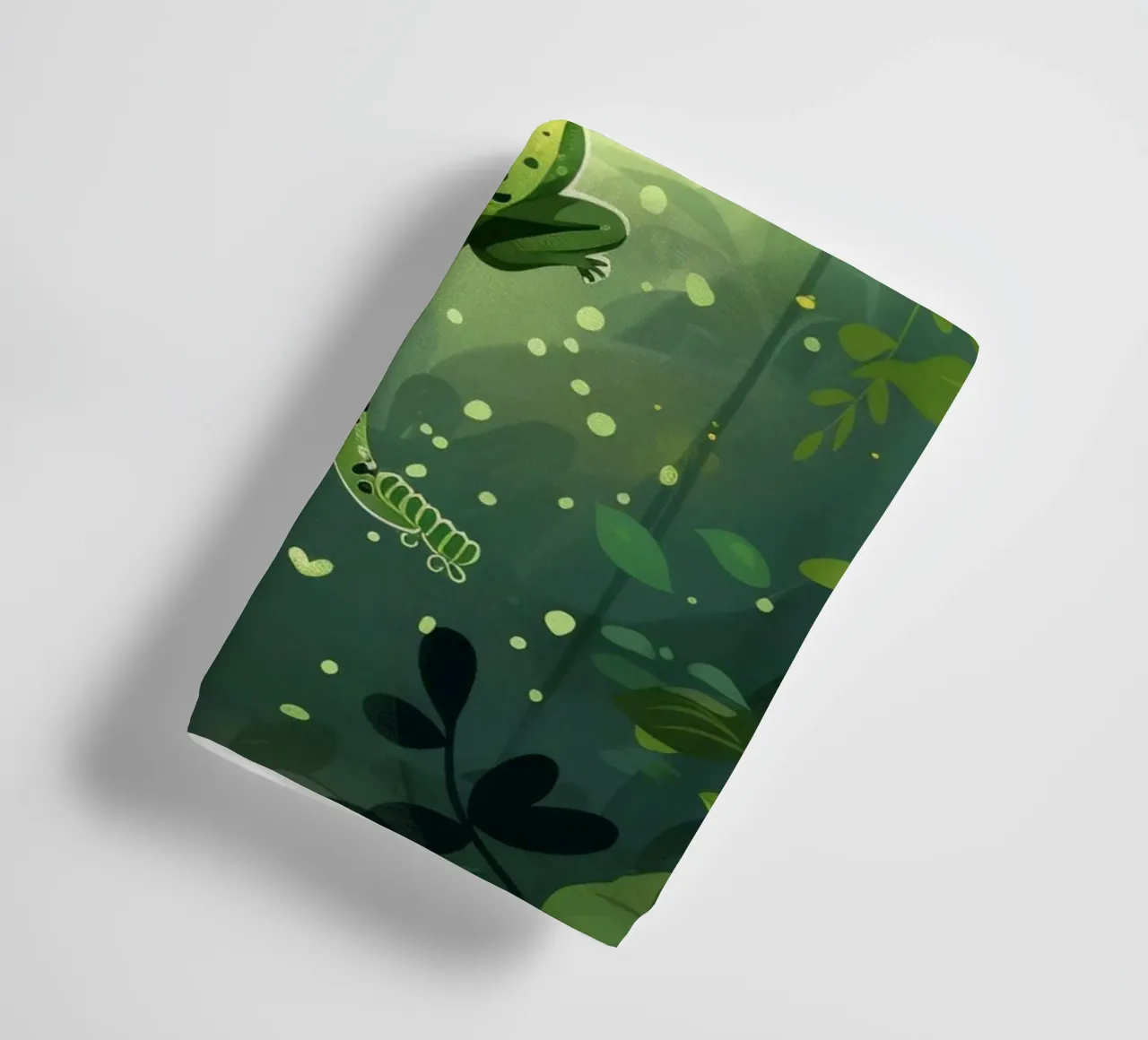 Frog in lush rainforest setting with light filtering through towel by DesignDoodle
