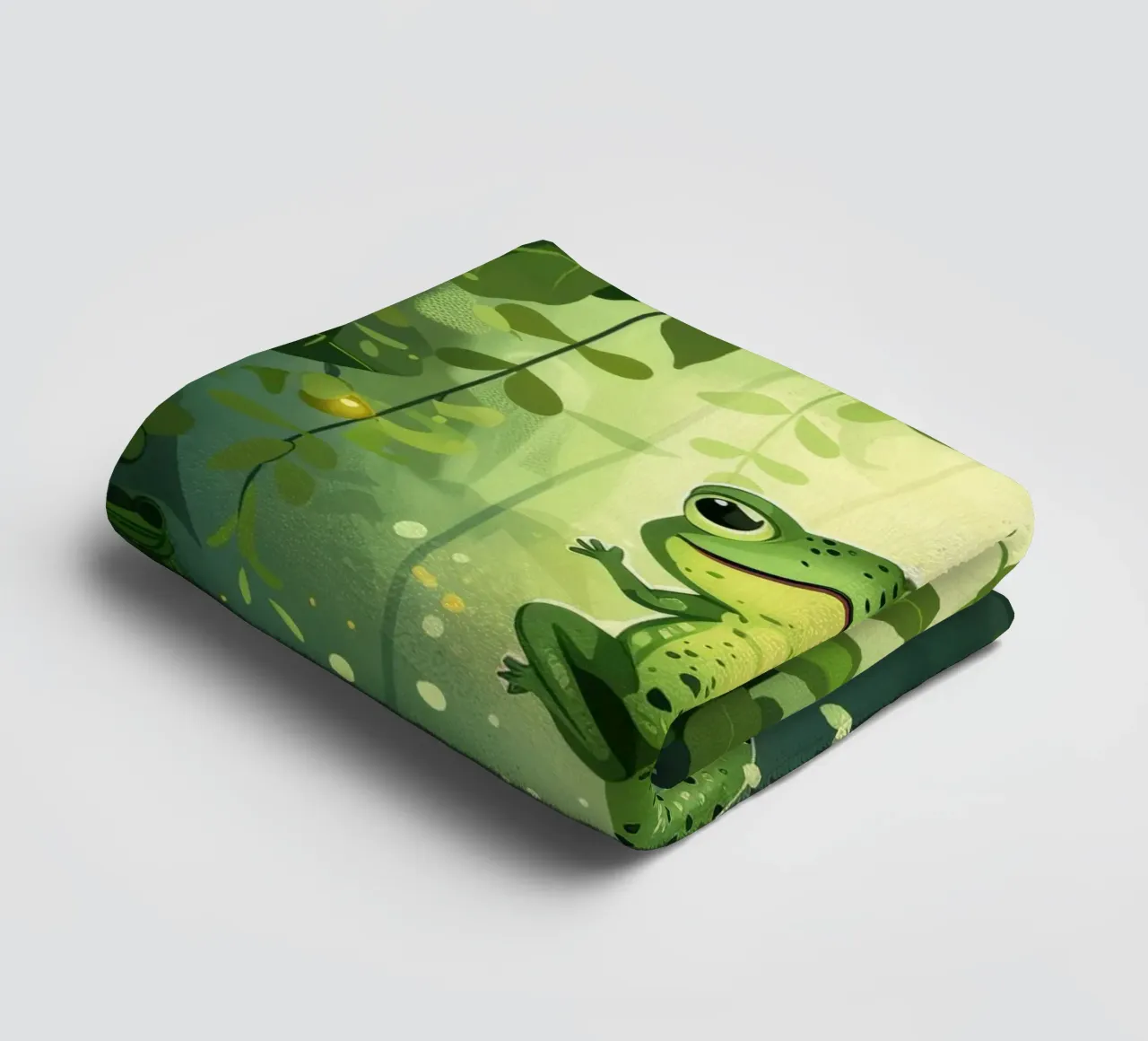 Frog in lush rainforest setting with light filtering through towel by DesignDoodle