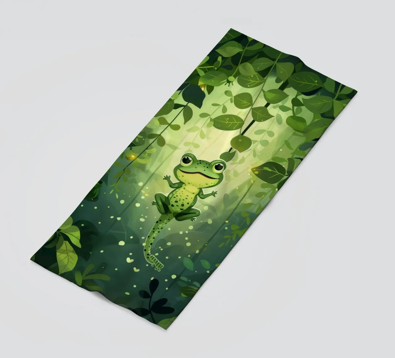 Frog in lush rainforest setting with light filtering through beach towel by DesignDoodle
