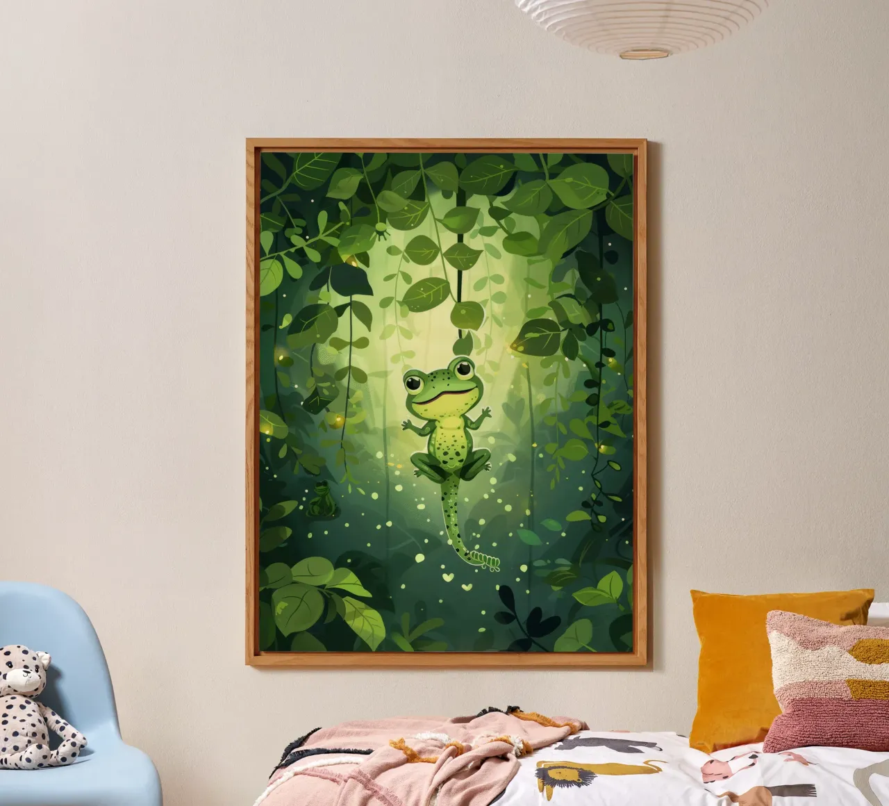 Frog in lush rainforest setting with light filtering through alu-dibond by DesignDoodle
