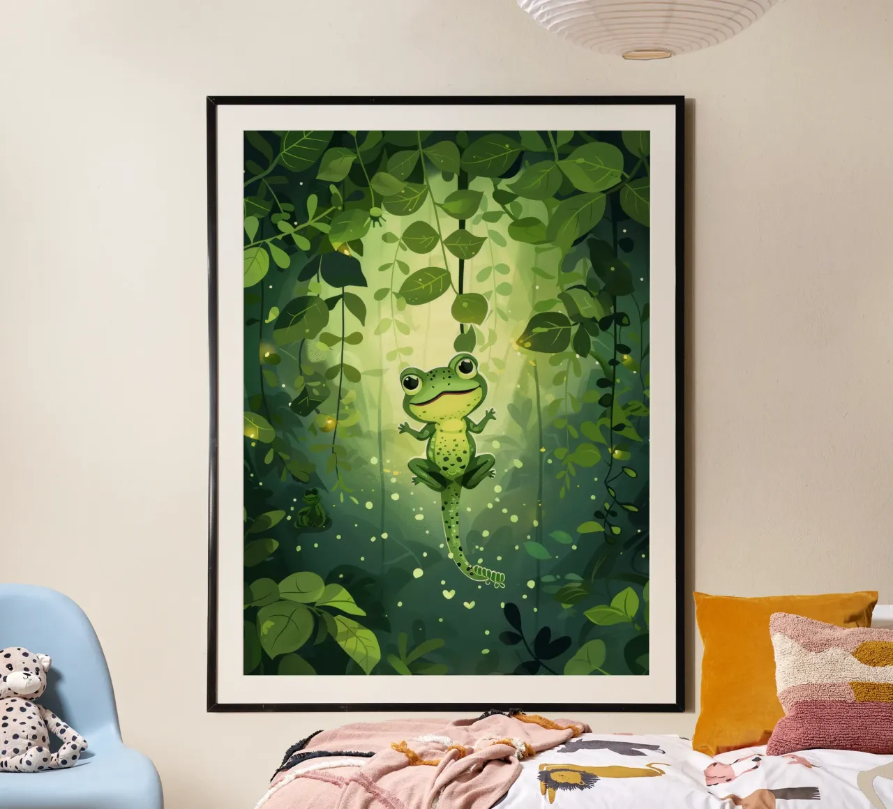 Frog in lush rainforest setting with light filtering through hahnemühle by DesignDoodle