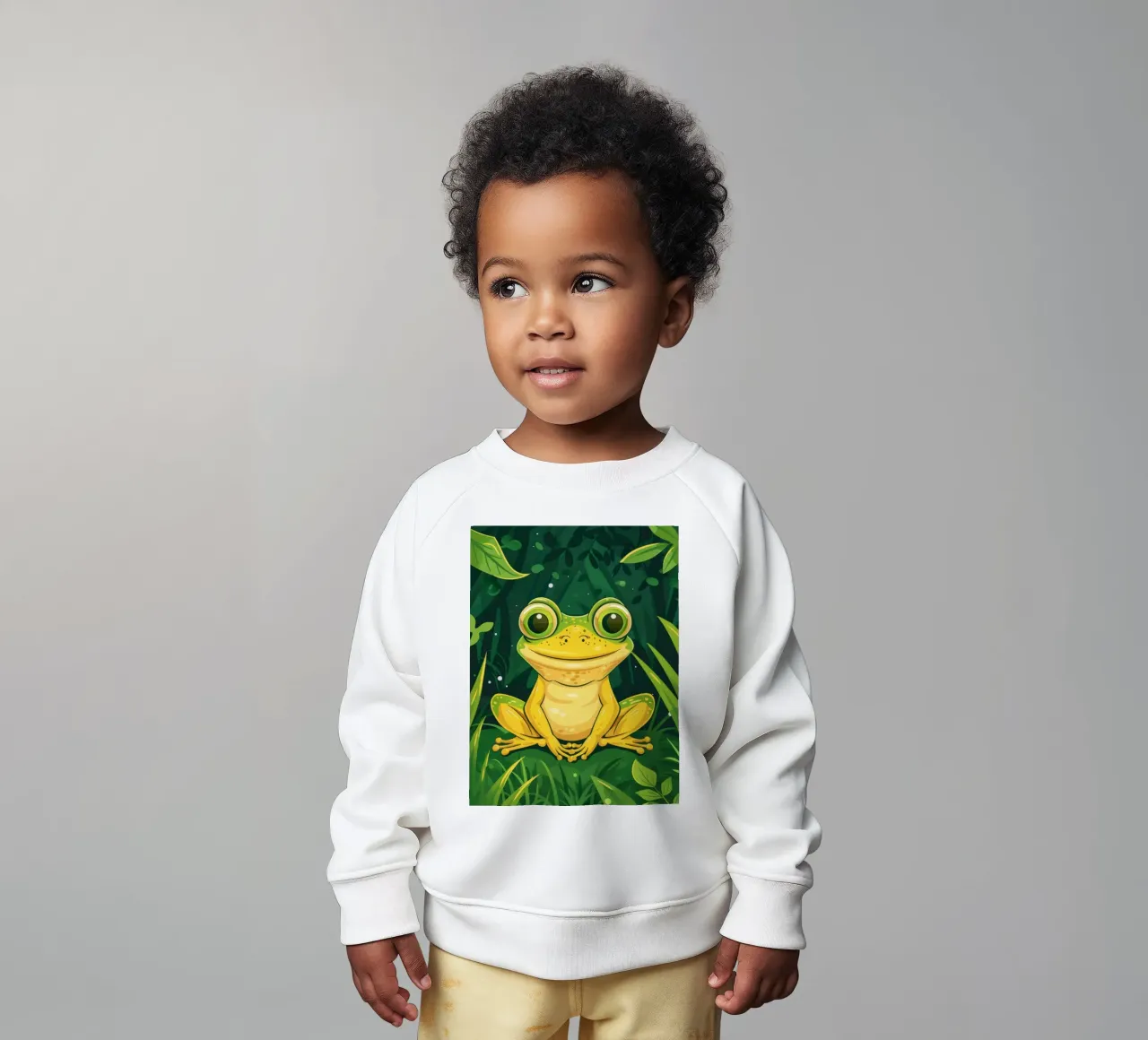 Simpática rana de dibujos animados sentada en una exuberante vegetación con ojos brillantes sudadera de bebé de DesignDoodle