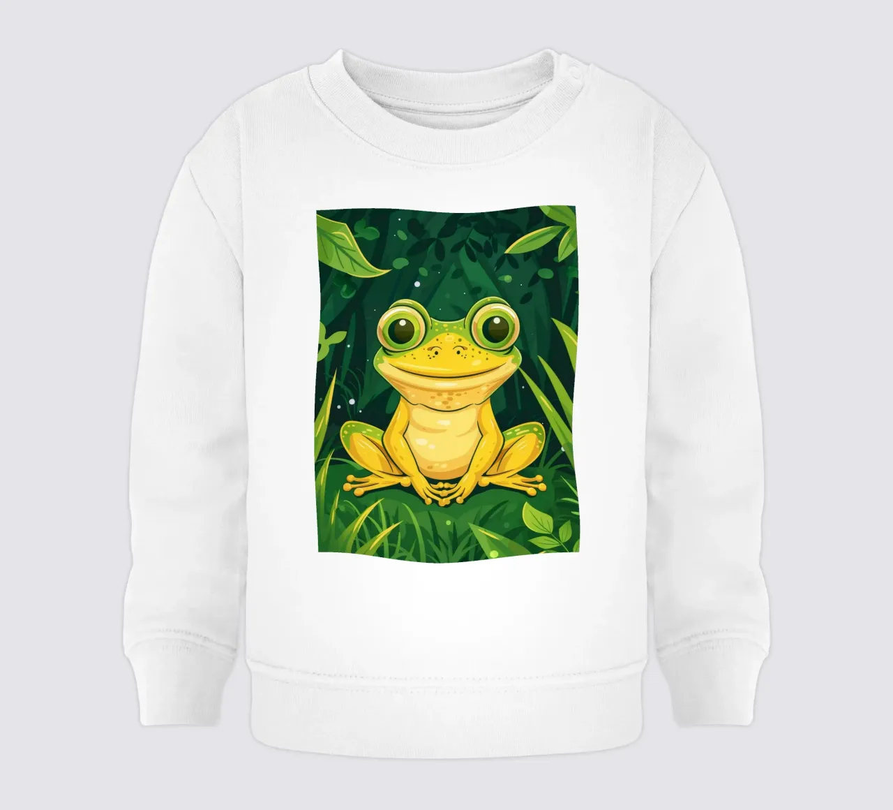 Simpática rana de dibujos animados sentada en una exuberante vegetación con ojos brillantes sudadera de bebé de DesignDoodle