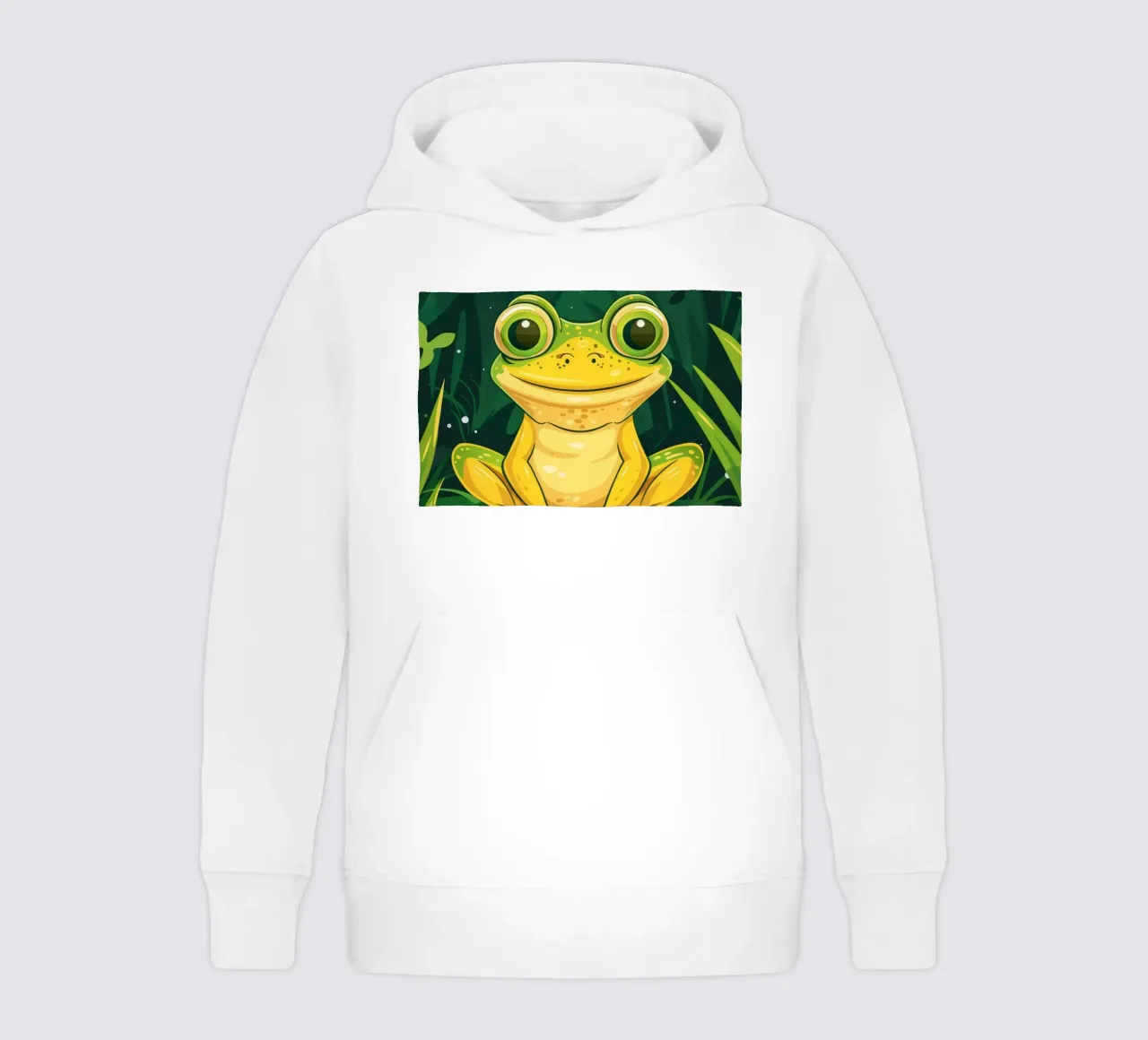 Simpática rana de dibujos animados sentada en una exuberante vegetación con ojos brillantes sudadera con capucha para niño de DesignDoodle