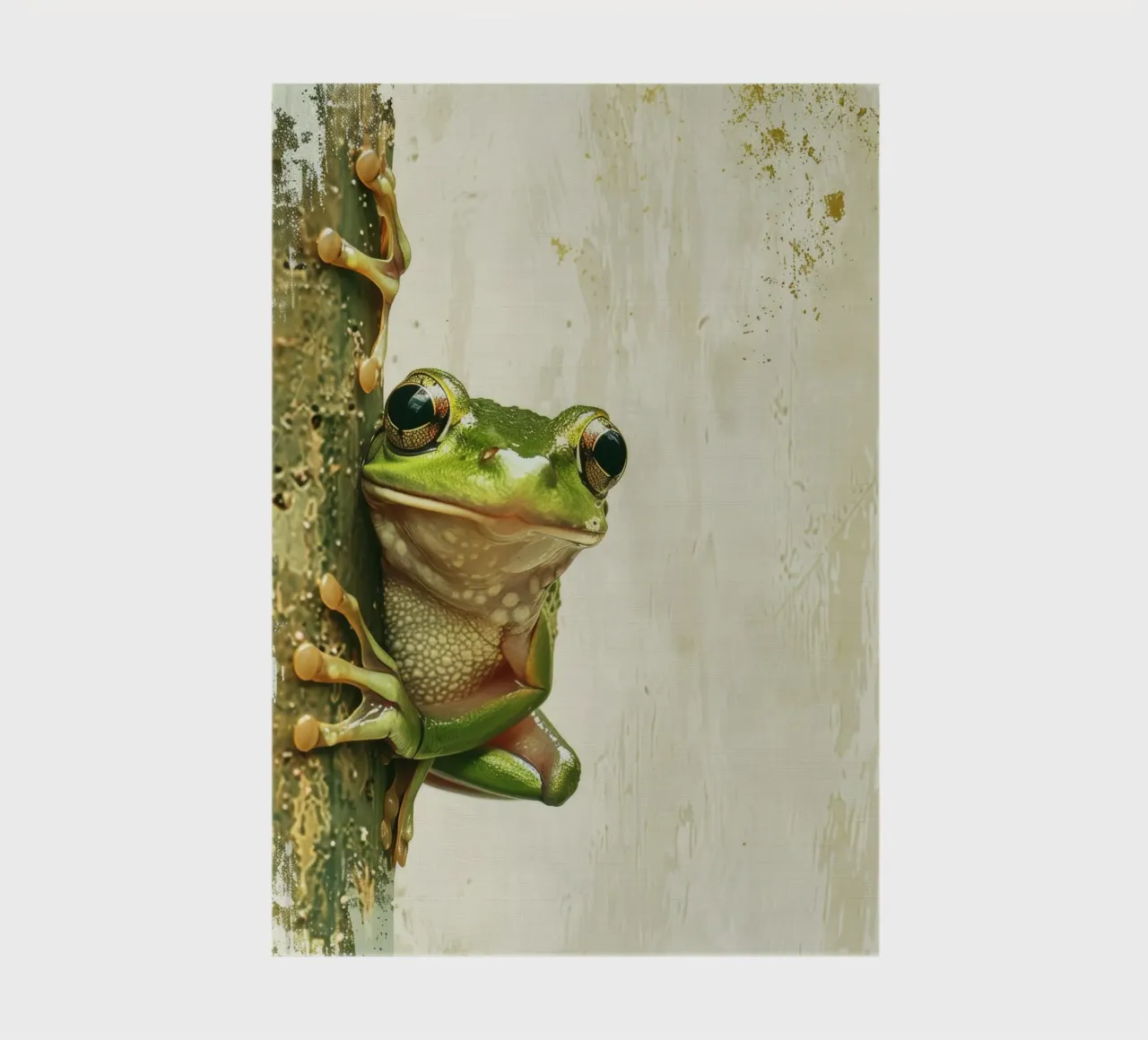 Climbing green frog resting on tree bark in a sheltered fore notebook by DesignDoodle