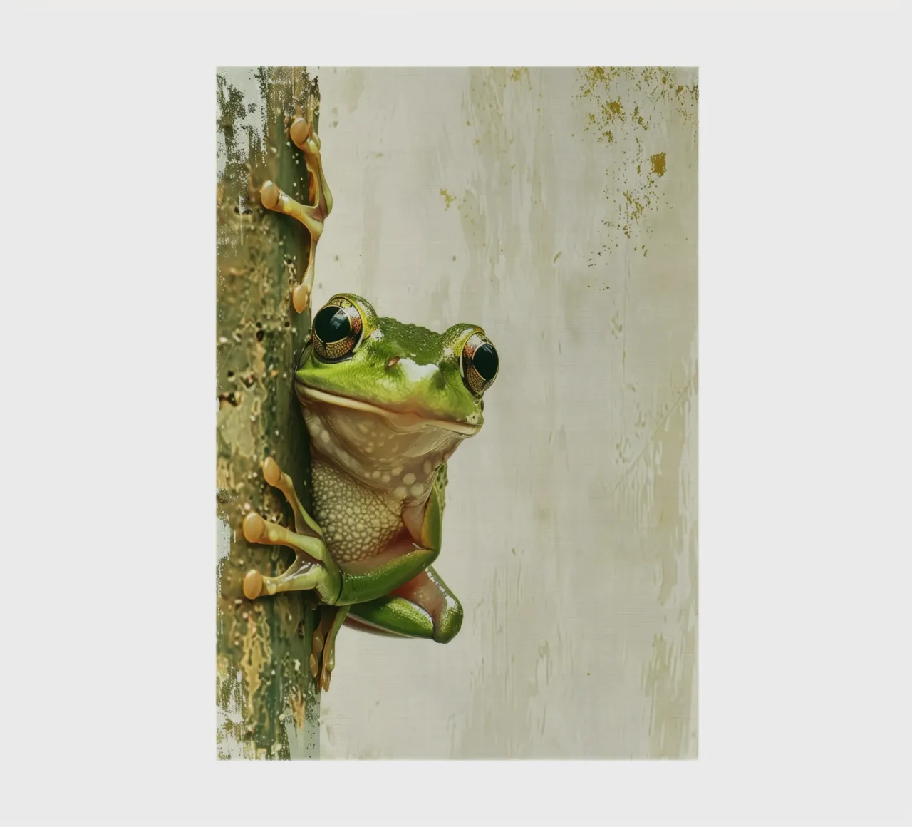 Climbing green frog resting on tree bark in a sheltered fore notebook by DesignDoodle