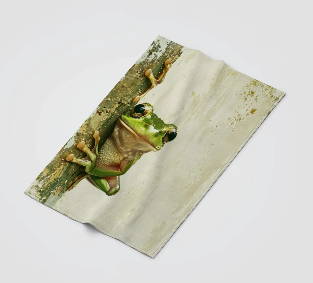 Climbing green frog resting on tree bark in a sheltered fore fleece blanket by DesignDoodle