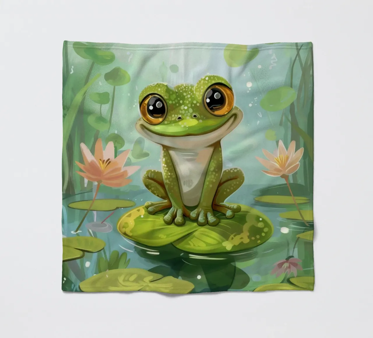 Rana seduta felicemente su una ninfea circondata da fiori coperta in pile da DesignDoodle