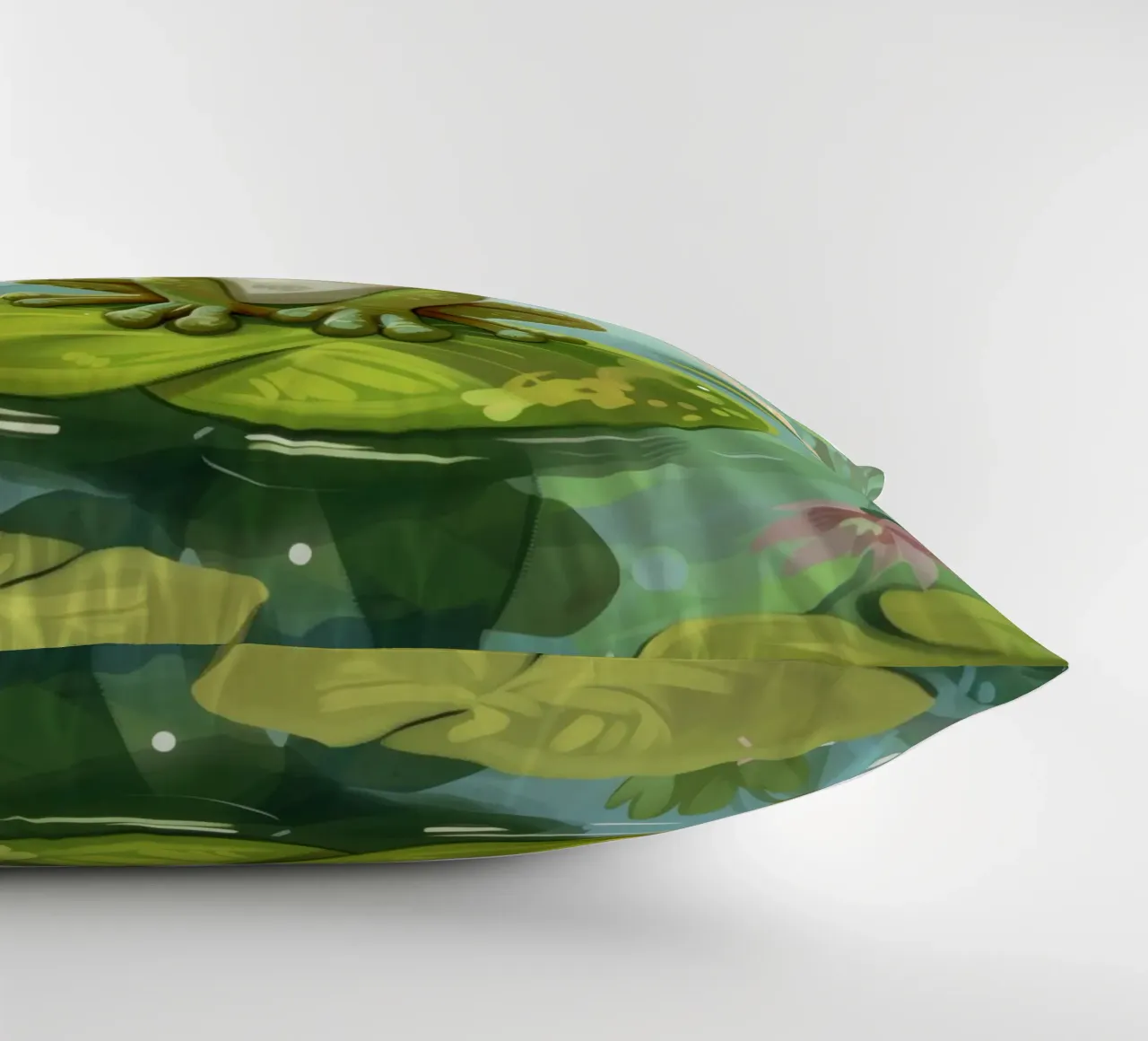 Rana seduta felicemente su una ninfea circondata da fiori cuscino da DesignDoodle