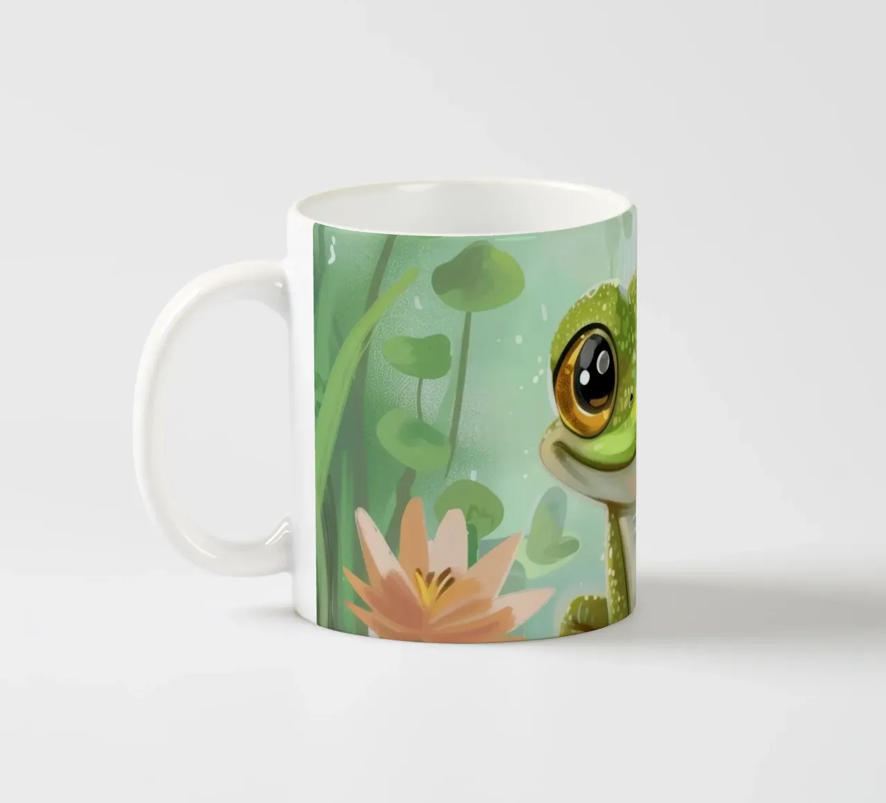 Rana seduta felicemente su una ninfea circondata da fiori tazza in ceramica da DesignDoodle
