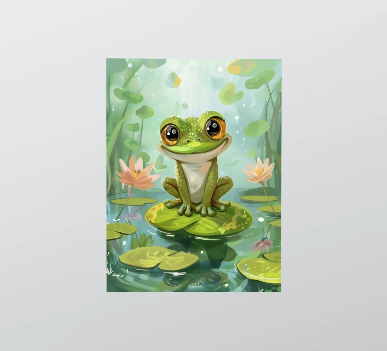 Frog sitting happily on a lily pad surrounded by blooming sticker by DesignDoodle