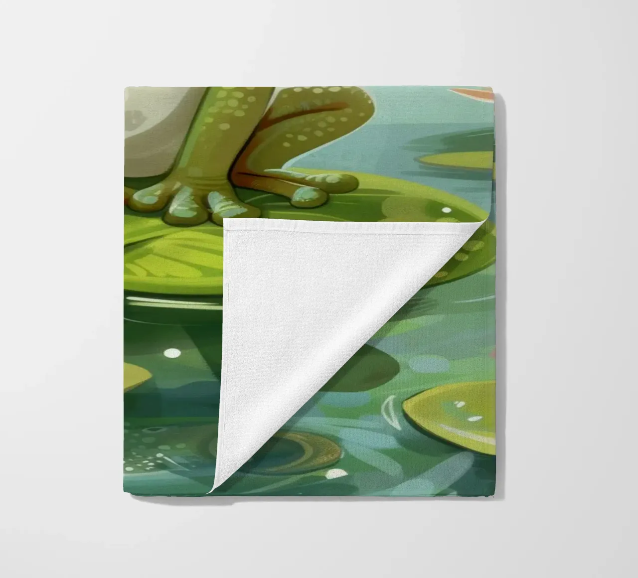 Rana seduta felicemente su una ninfea circondata da fiori telo mare da DesignDoodle