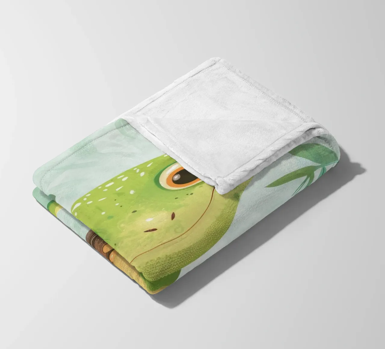 Cheerful green lizard resting on a branch amid leafy fleece blanket by DesignDoodle