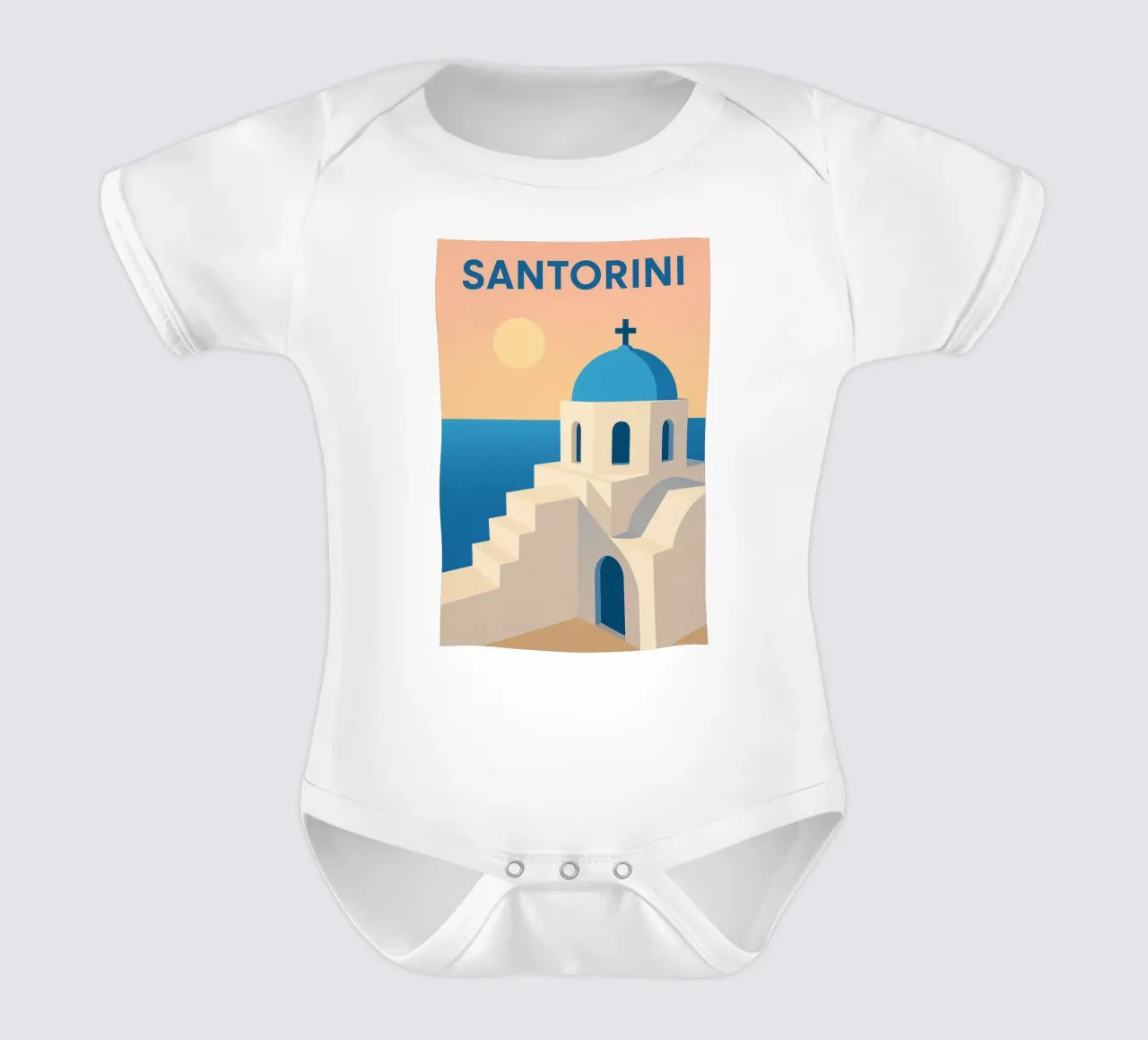 SANTORINI - La purezza solare delle Cicladi body neonato maniche corte da JETLAG | affiches voyage