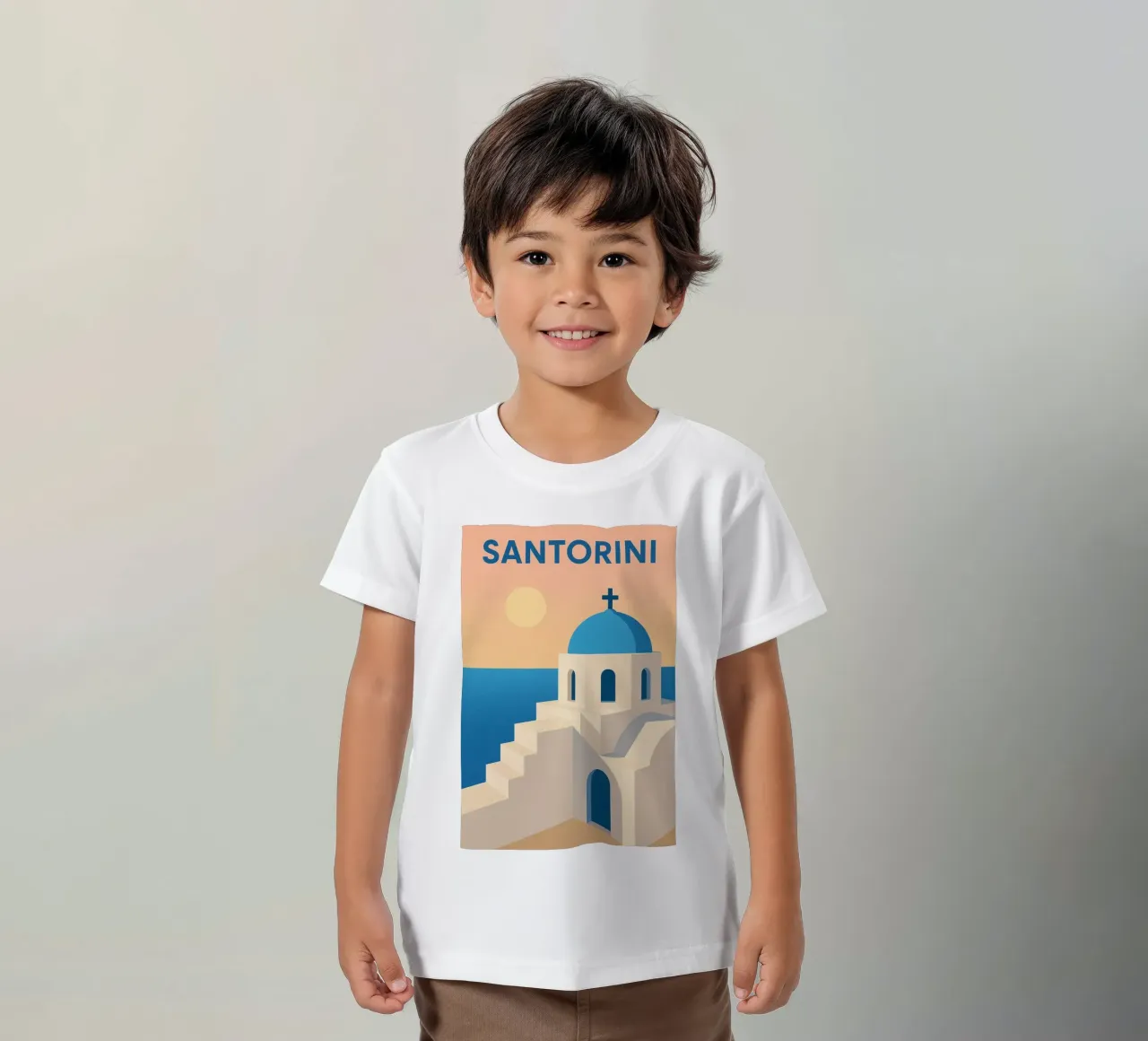 SANTORINI - The solar purity of the Cyclades kids t-shirt by JETLAG | affiches voyage