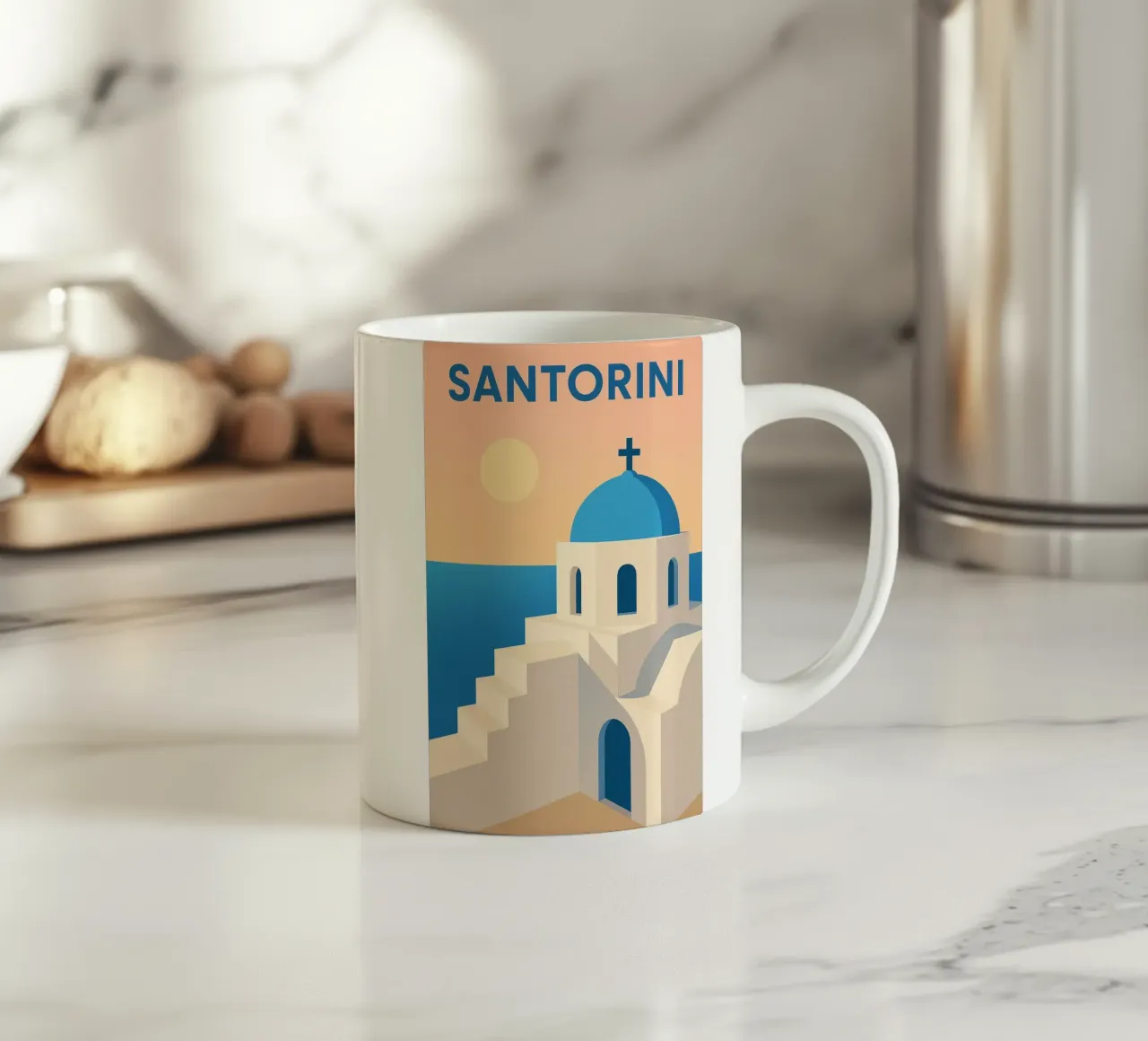 SANTORINI - La purezza solare delle Cicladi tazza in ceramica da JETLAG | affiches voyage