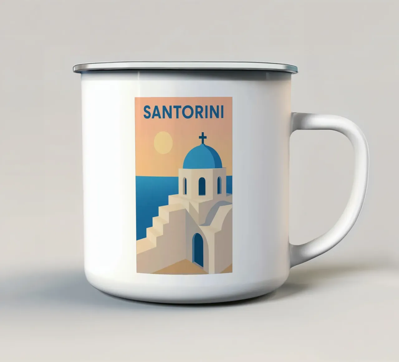 SANTORINI - La purezza solare delle Cicladi tazza in smalto da JETLAG | affiches voyage