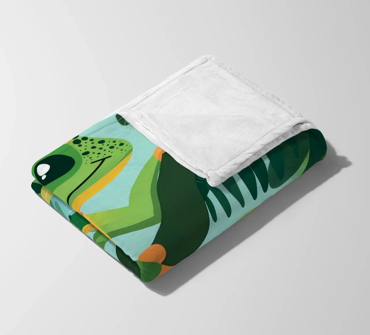 Whimsical chameleon perched on branch in lush jungle fleece blanket by DesignDoodle