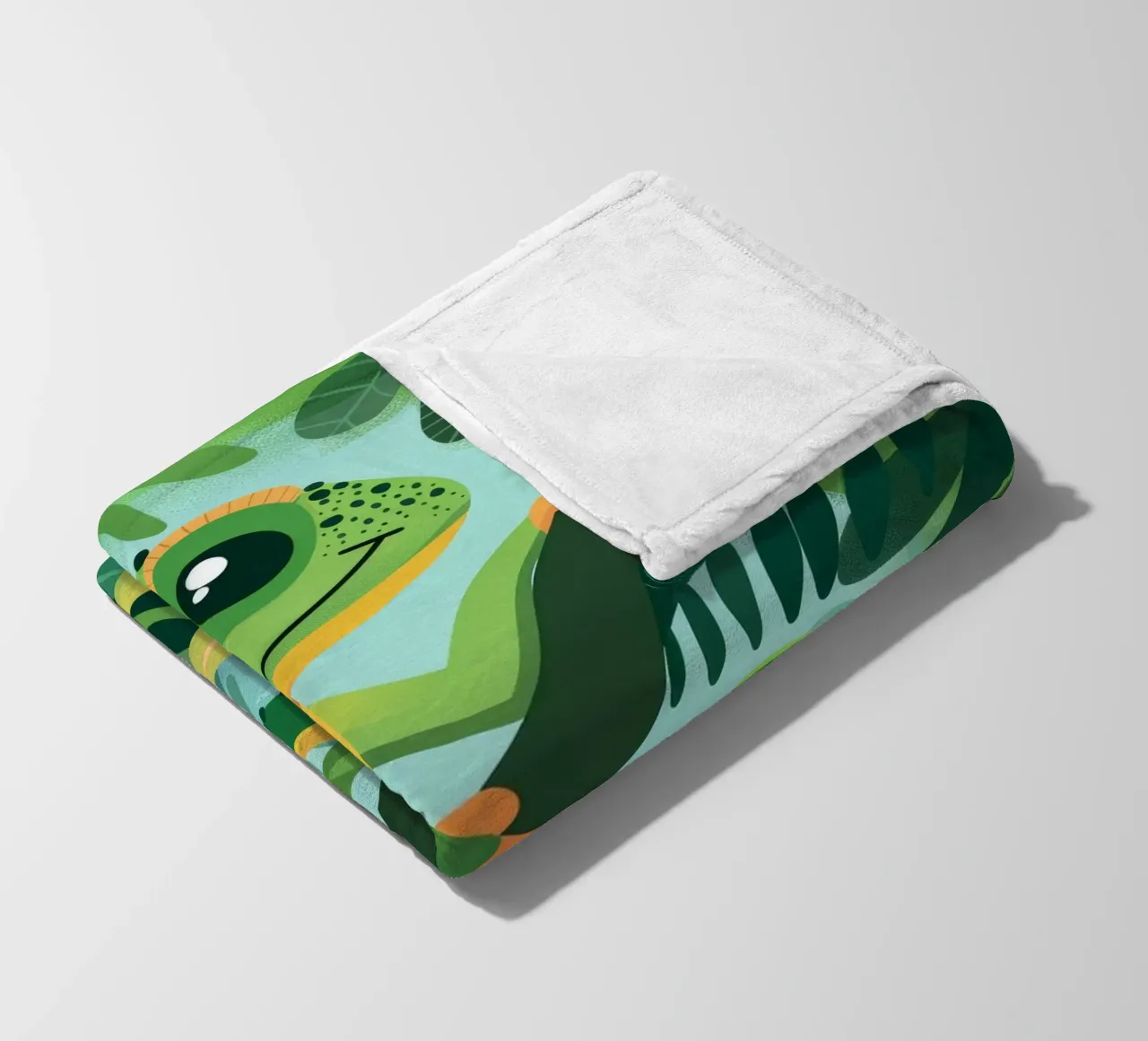 Whimsical chameleon perched on branch in lush jungle fleece blanket by DesignDoodle