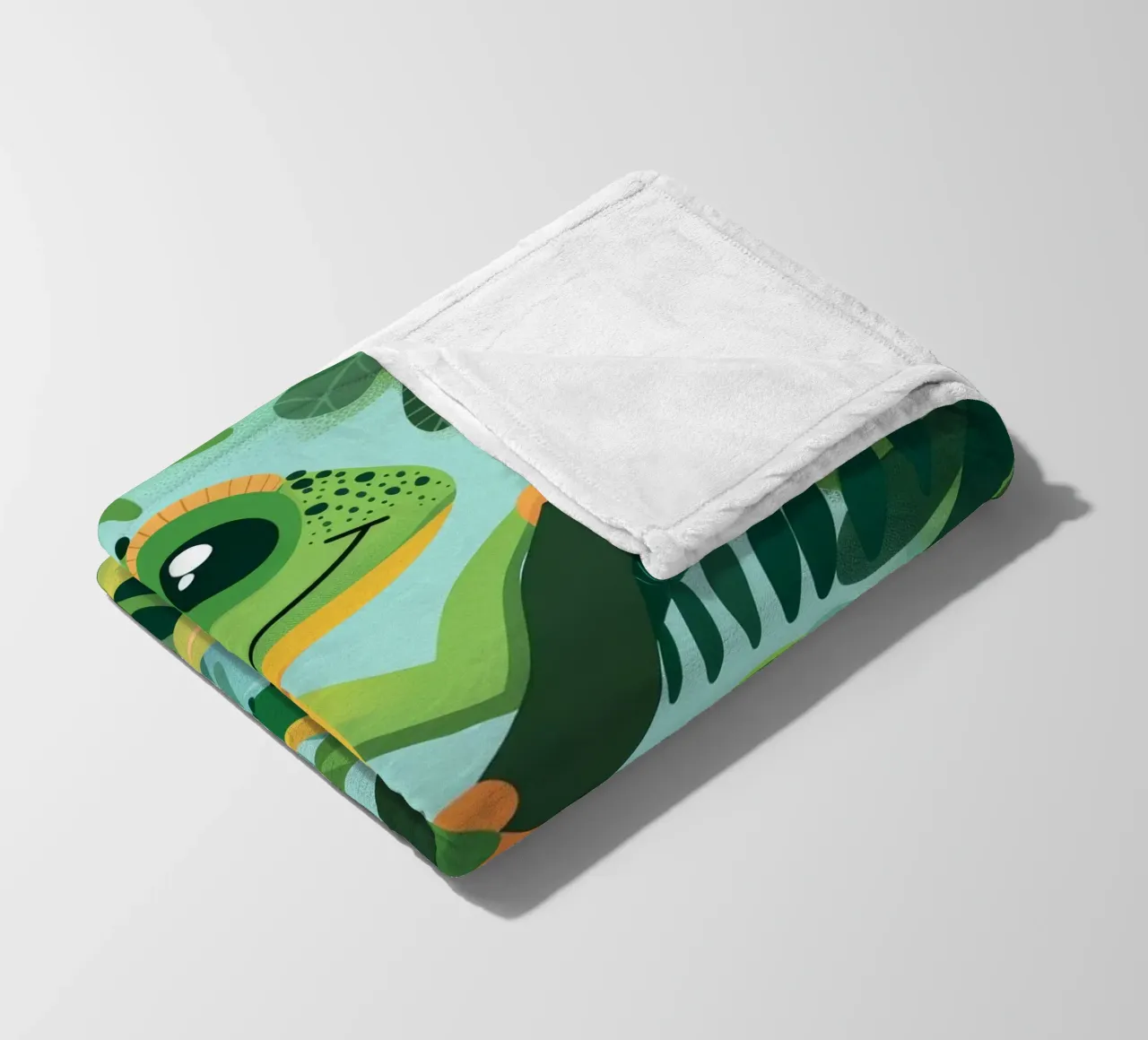 Whimsical chameleon perched on branch in lush jungle fleece blanket by DesignDoodle