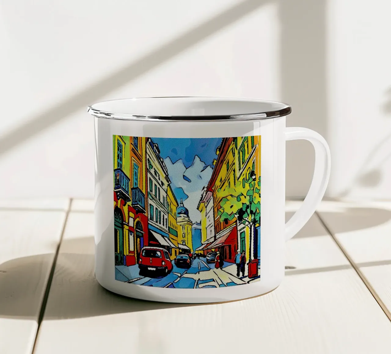 Viaggiare in Europa, motivo 10 tazza in smalto da ZAMART - PopArt