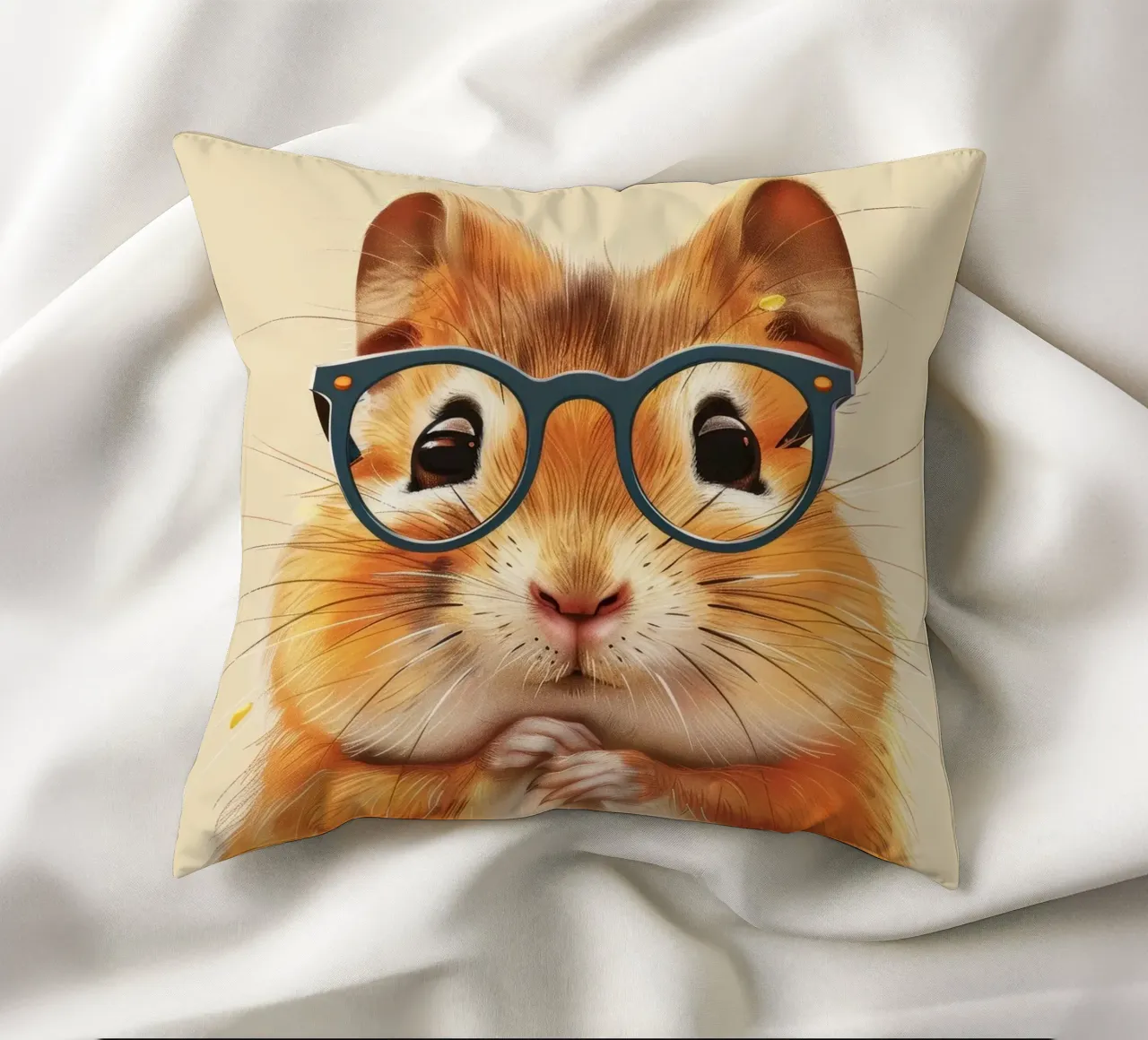 Hamster wearing glasses with a thoughtful expression decorative cushion by DesignDoodle