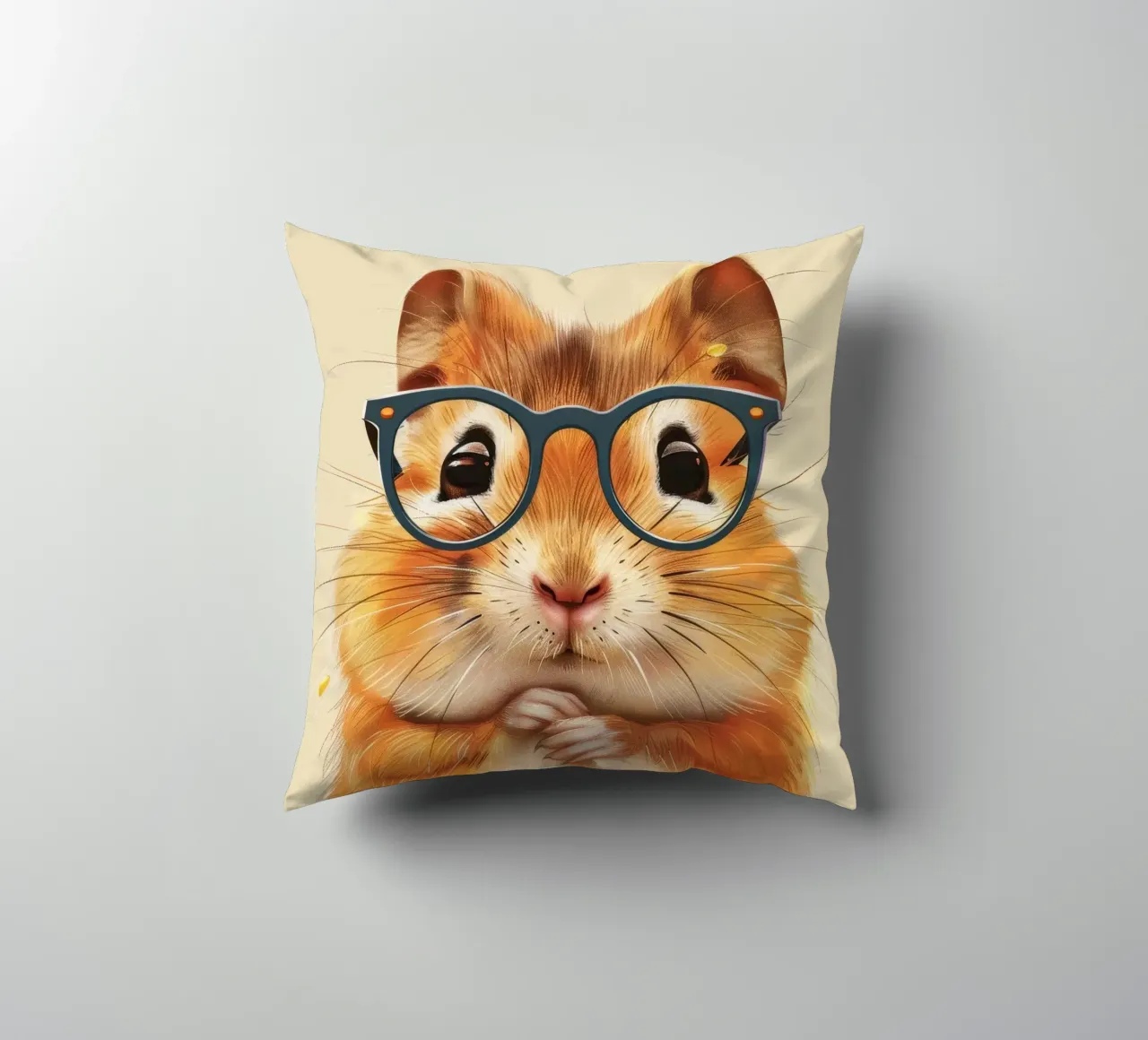 Hamster wearing glasses with a thoughtful expression decorative cushion by DesignDoodle