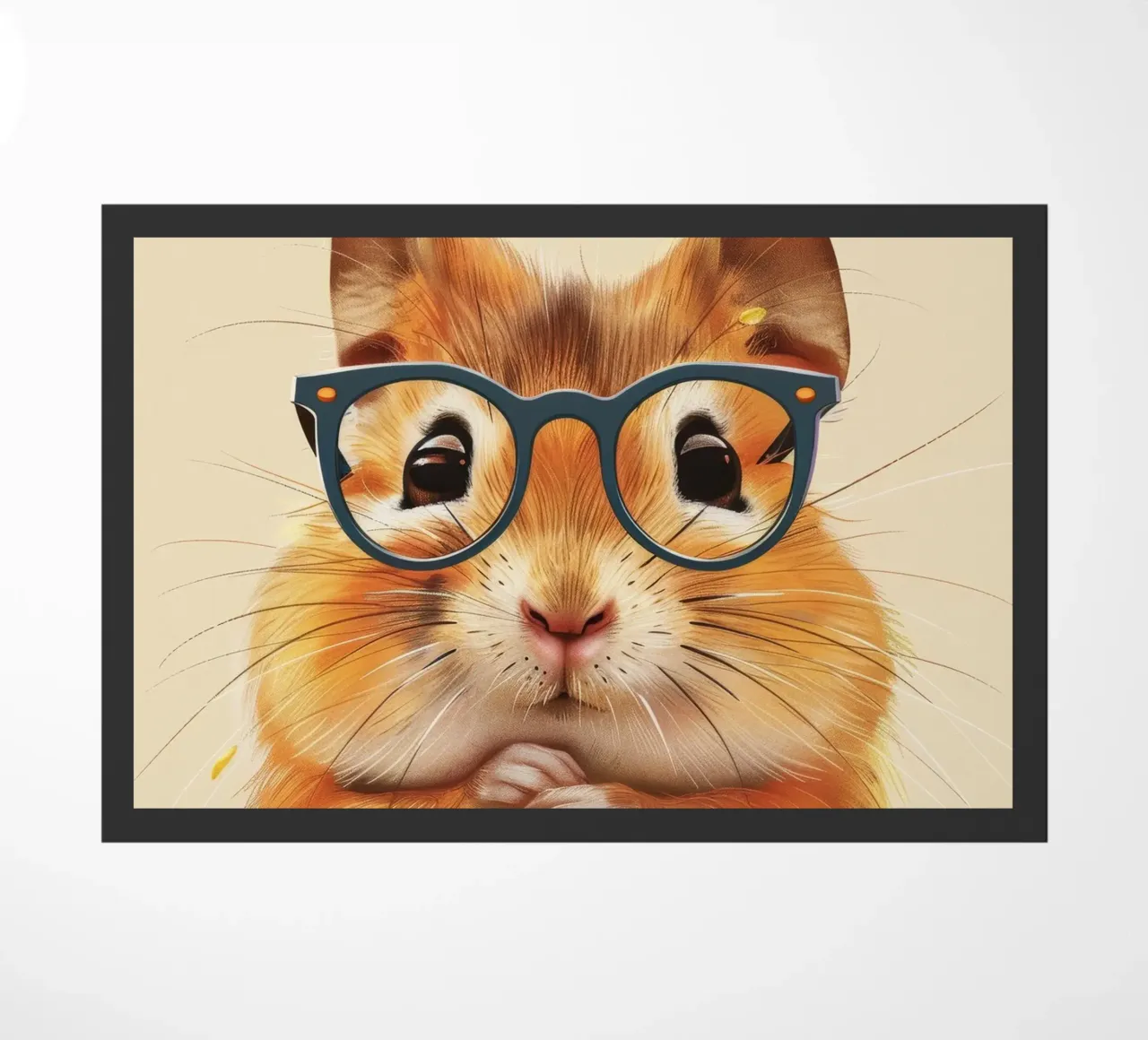 Hamster wearing glasses with a thoughtful expression doormat by DesignDoodle