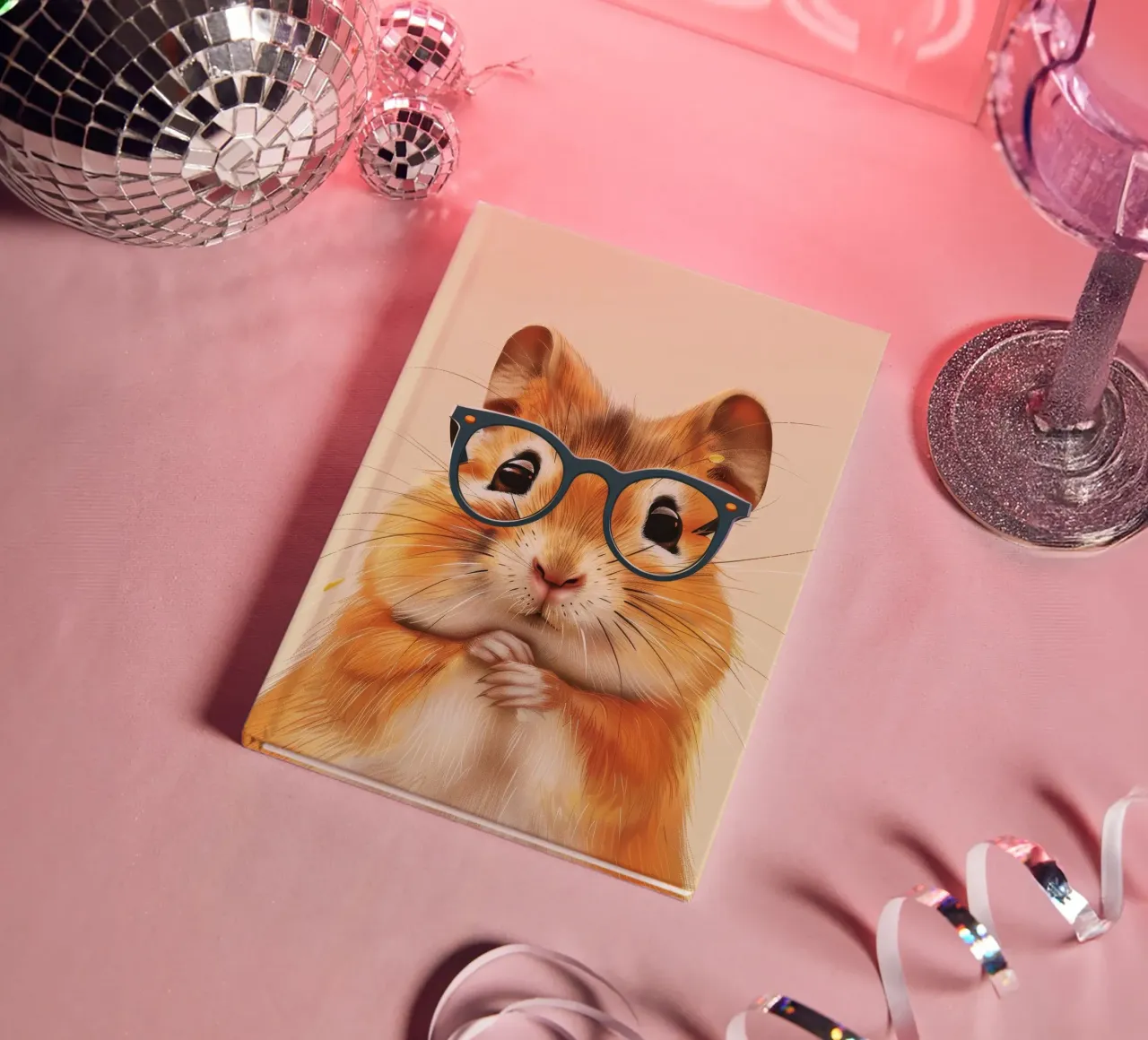 Hamster wearing glasses with a thoughtful expression notebook by DesignDoodle
