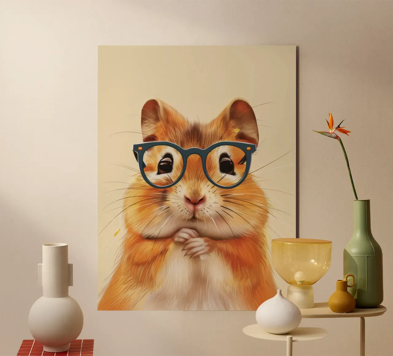 Hamster wearing glasses with a thoughtful expression alu-dibond by DesignDoodle