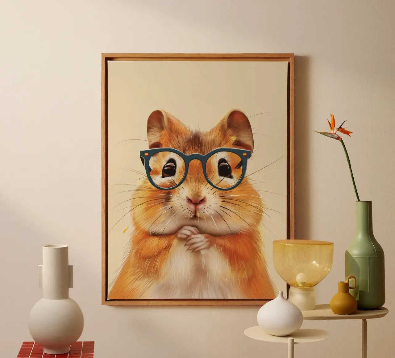 Hamster wearing glasses with a thoughtful expression canvas by DesignDoodle