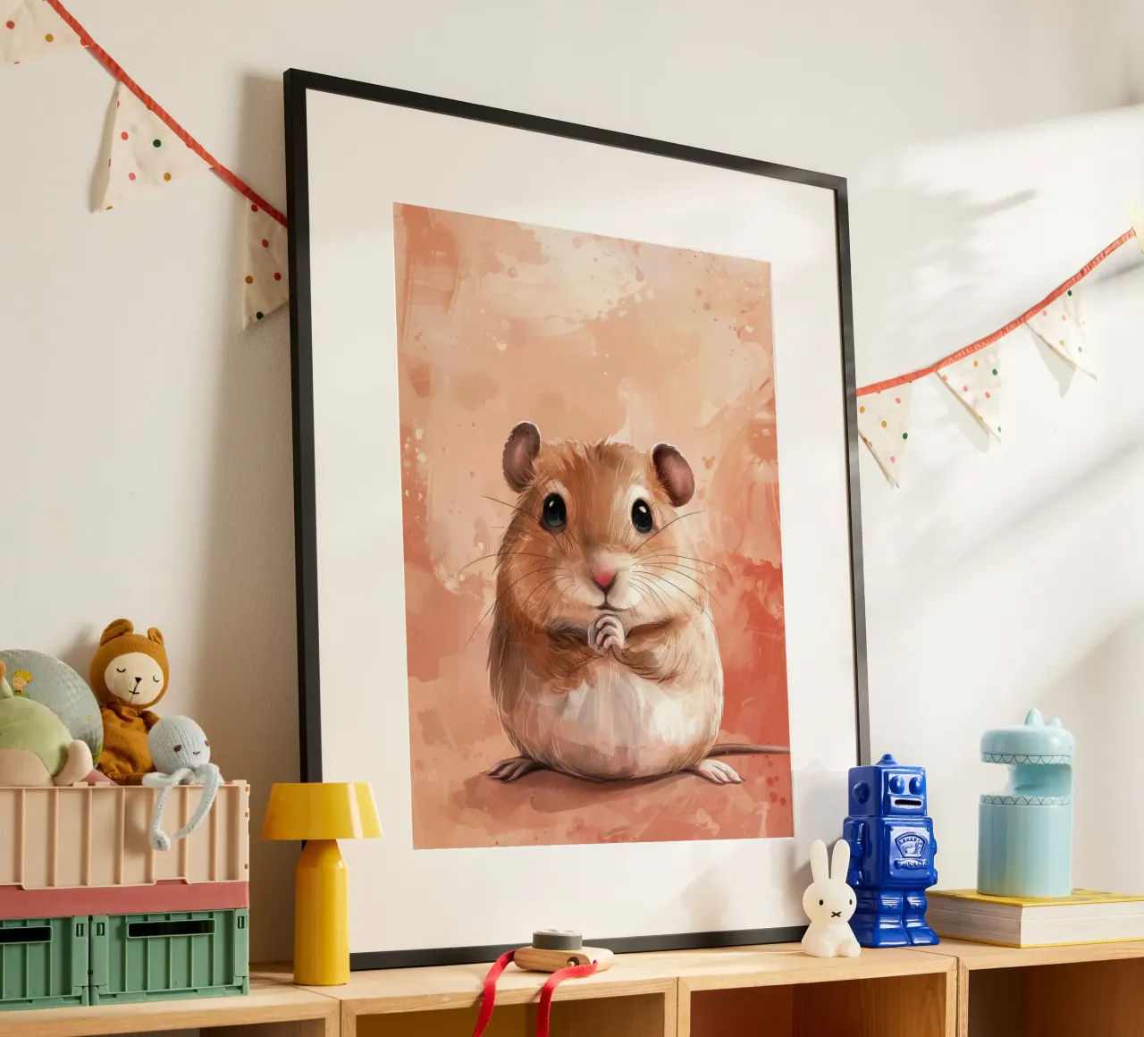 Cute and fluffy hamster sitting with paws together hahnemühle by DesignDoodle