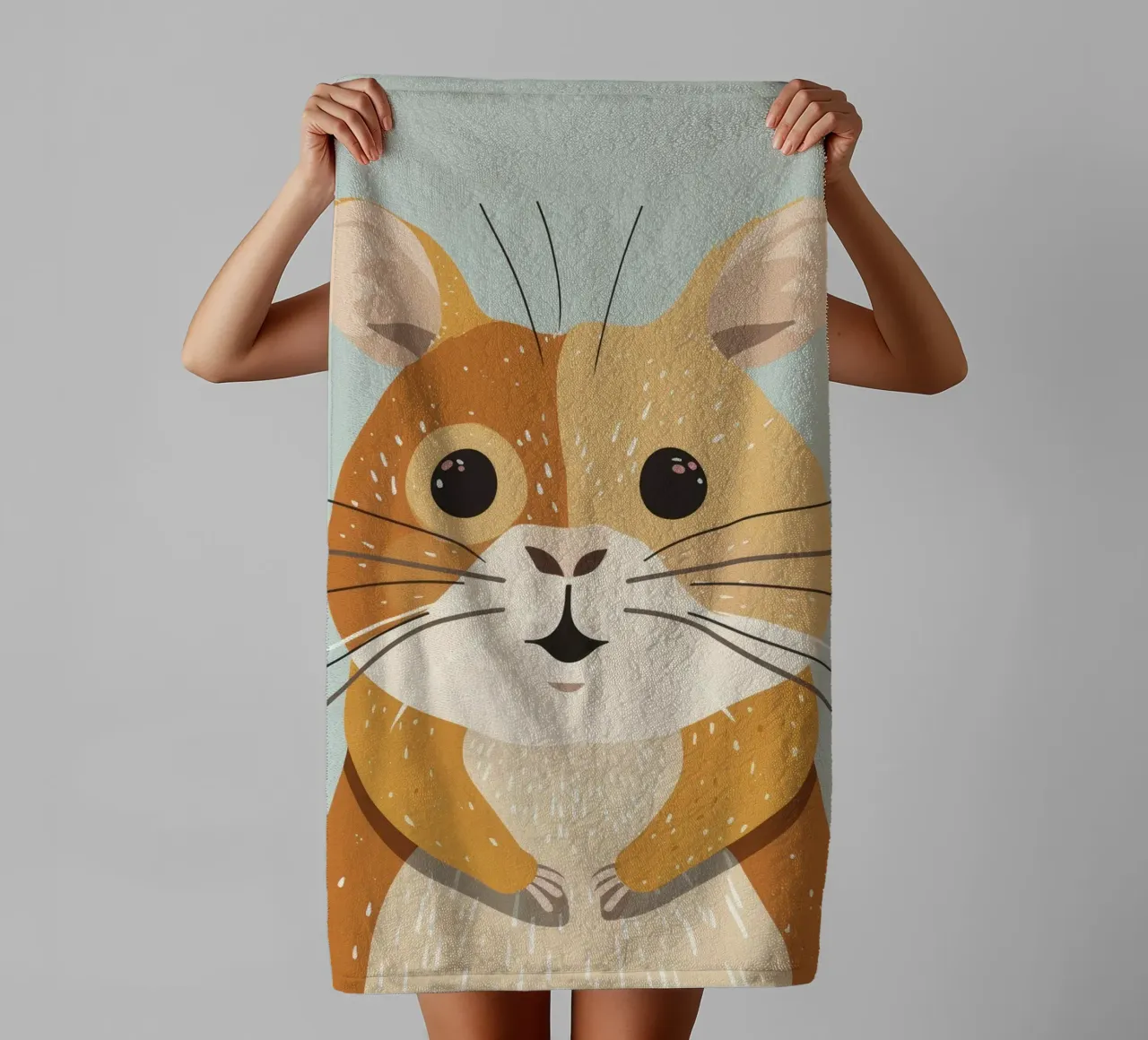 Cute cartoon hamster with expressive eyes and soft fur towel by DesignDoodle