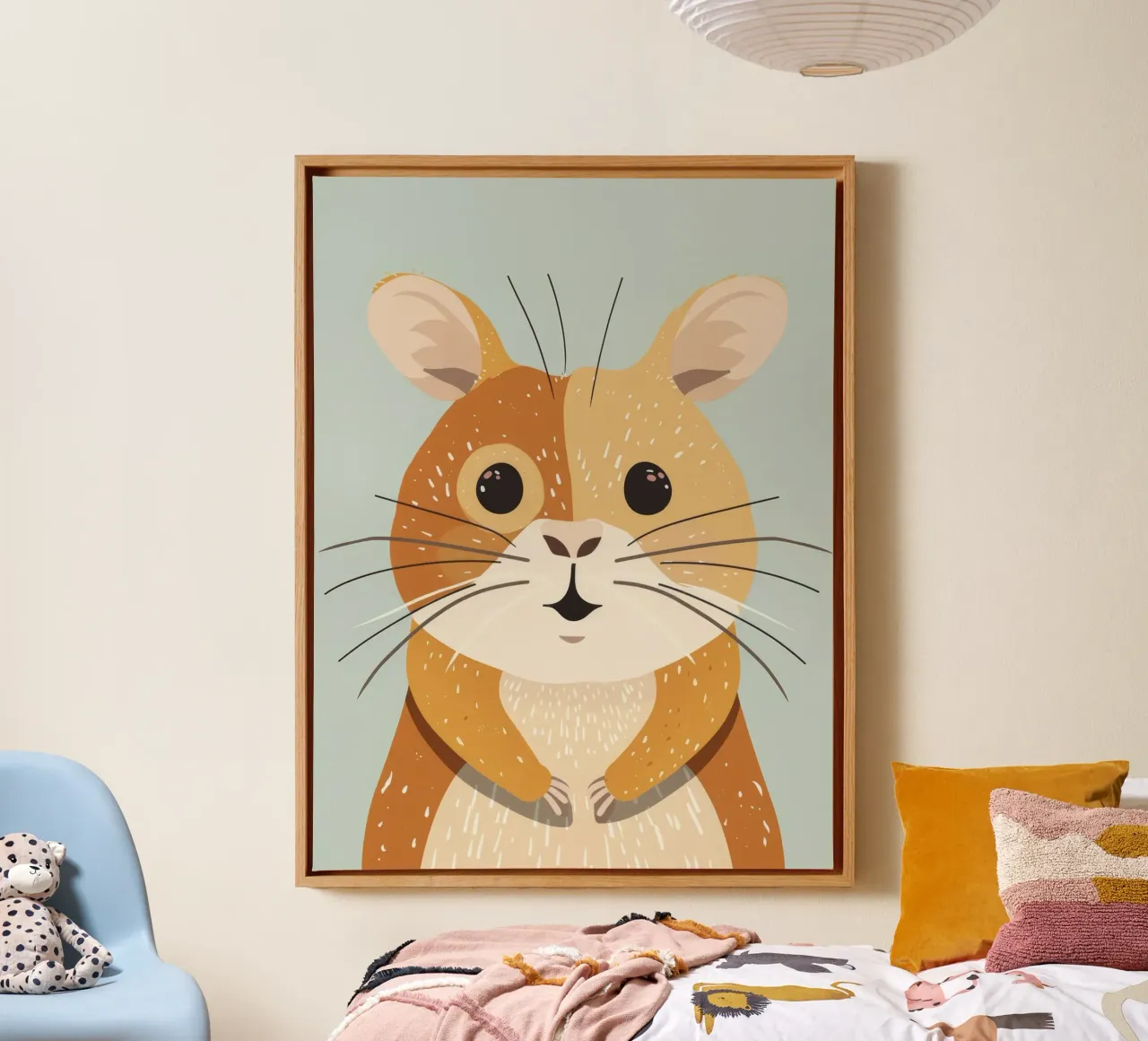 Cute cartoon hamster with expressive eyes and soft fur canvas with Floater frame by DesignDoodle